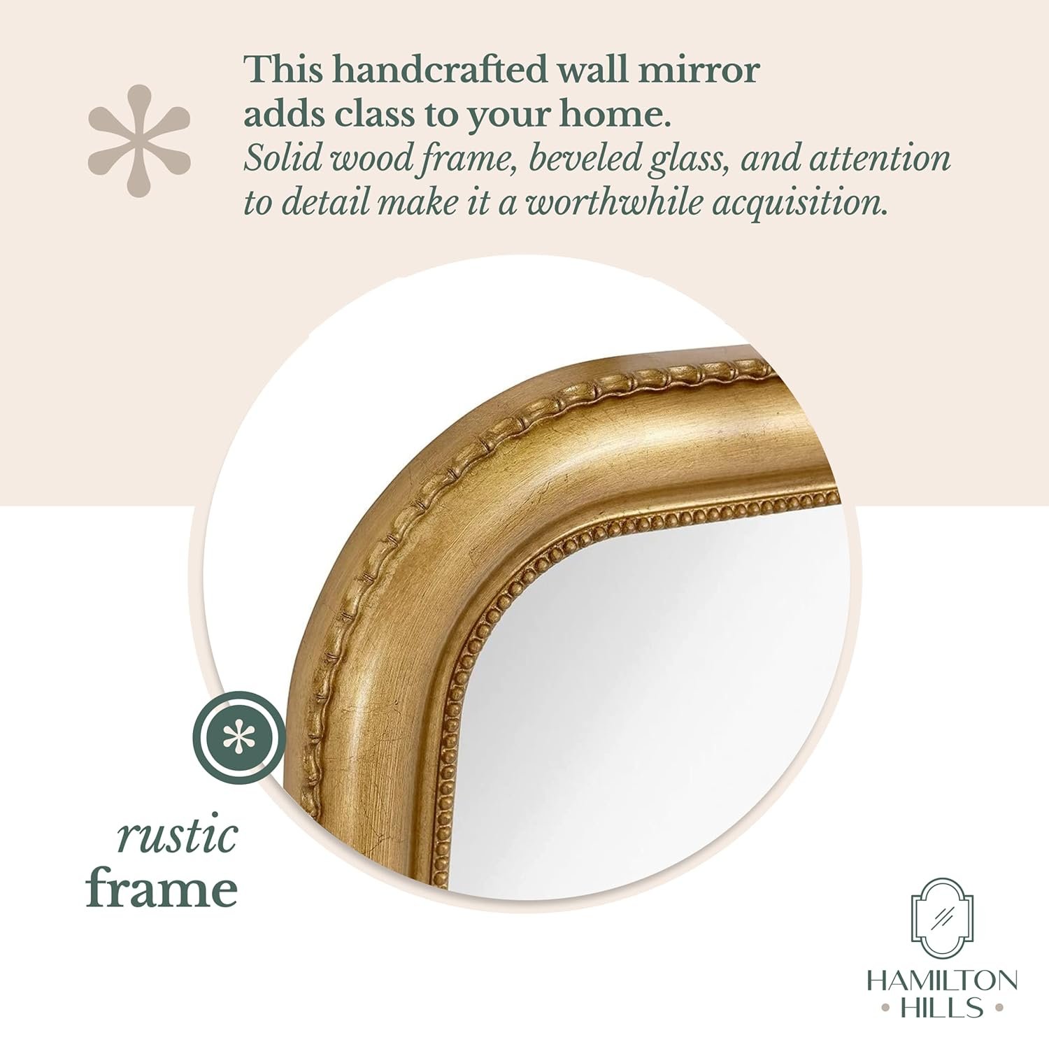 Hamilton Hills 40" x 30" Classic Gold Mirror - Rich Framed Top Round Corner- Thick Arched Top Rich Wall Mirror - Vanity for Bathroom Decor, Bedroom, Living Room - Hangs Horizontal or Vertical - Image 6