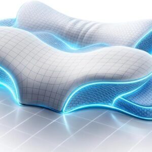 Cervical Neck Pillow - Memory Foam Pillow for Pain Relief Sleeping, Ergonomic Neck Support Contour Pillows for Side Back Stomach Sleepers,Orthopedic Breathable Pillowcase (Blue White)