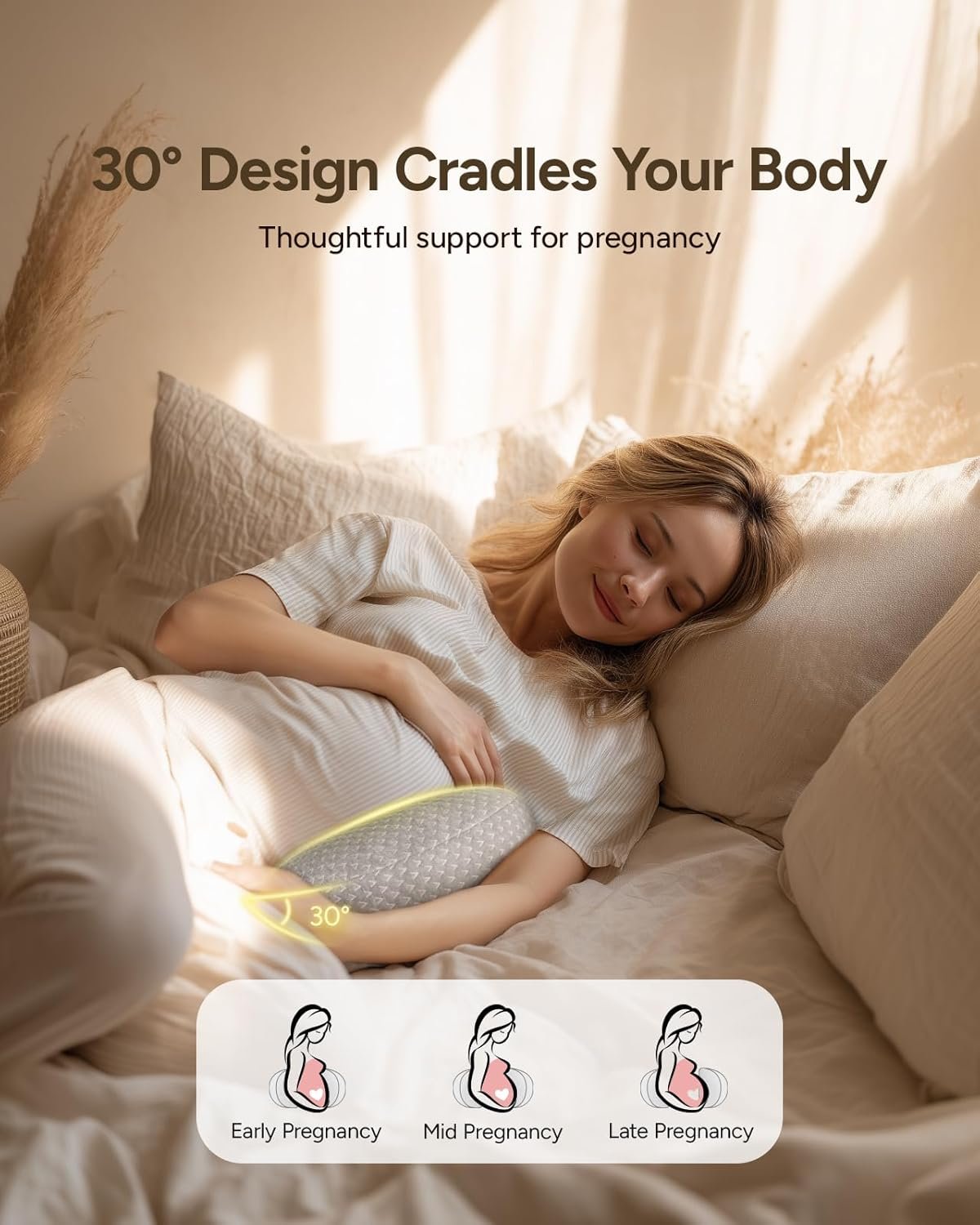 Pregnancy Wedge Pillow for Sleeping, Adjustable Maternity Pillow for Side Sleepers, Supports Back, Belly & Hip, Ideal for Pregnant Women, Rayon Made from Bamboo Removable Cover, Grey - Image 3