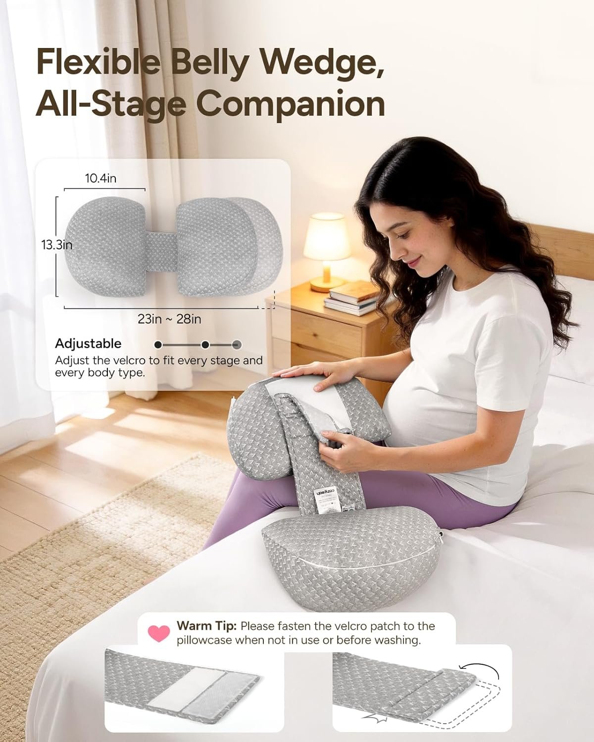 Pregnancy Wedge Pillow for Sleeping, Adjustable Maternity Pillow for Side Sleepers, Supports Back, Belly & Hip, Ideal for Pregnant Women, Rayon Made from Bamboo Removable Cover, Grey - Image 4