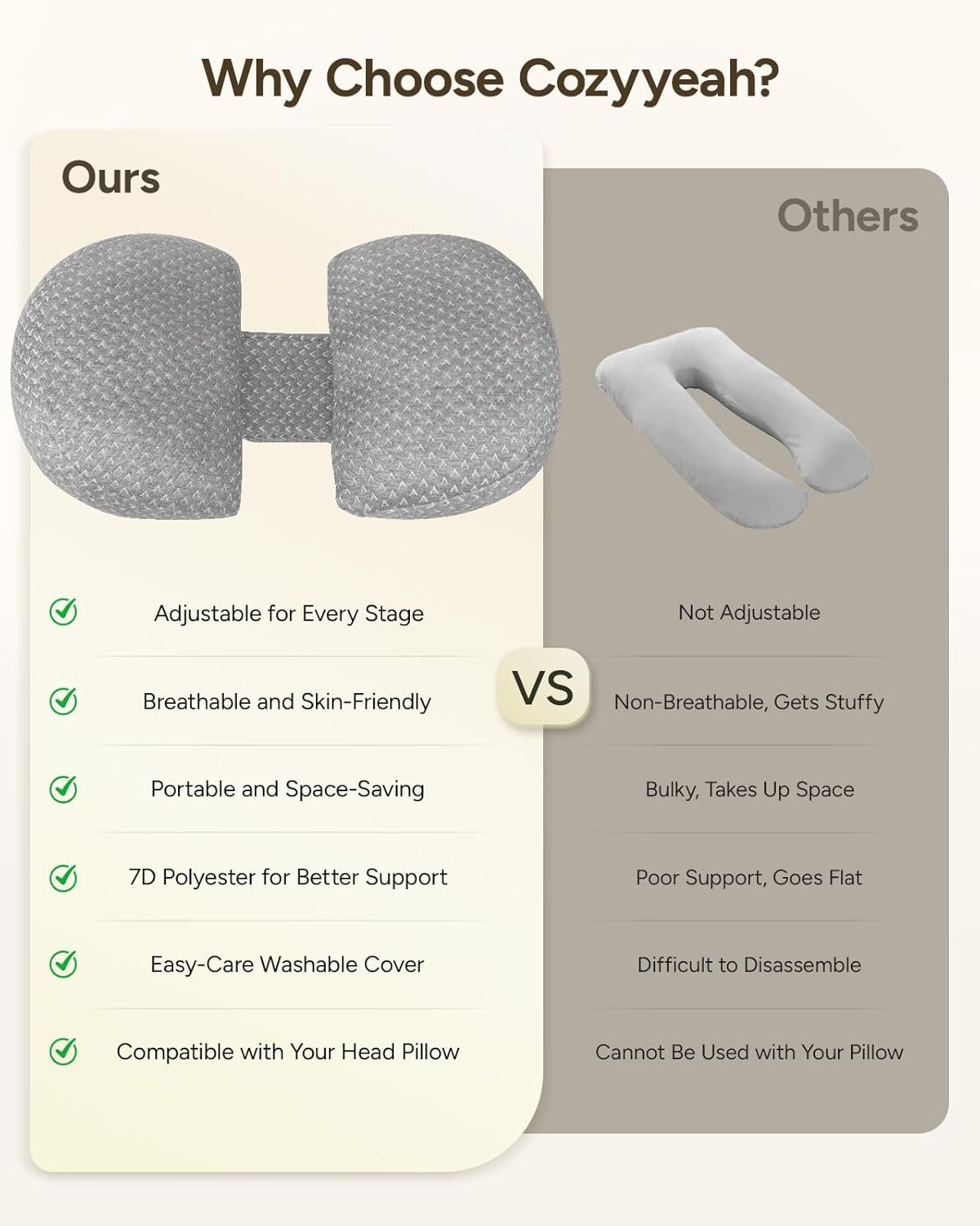 Pregnancy Wedge Pillow for Sleeping, Adjustable Maternity Pillow for Side Sleepers, Supports Back, Belly & Hip, Ideal for Pregnant Women, Rayon Made from Bamboo Removable Cover, Grey - Image 6