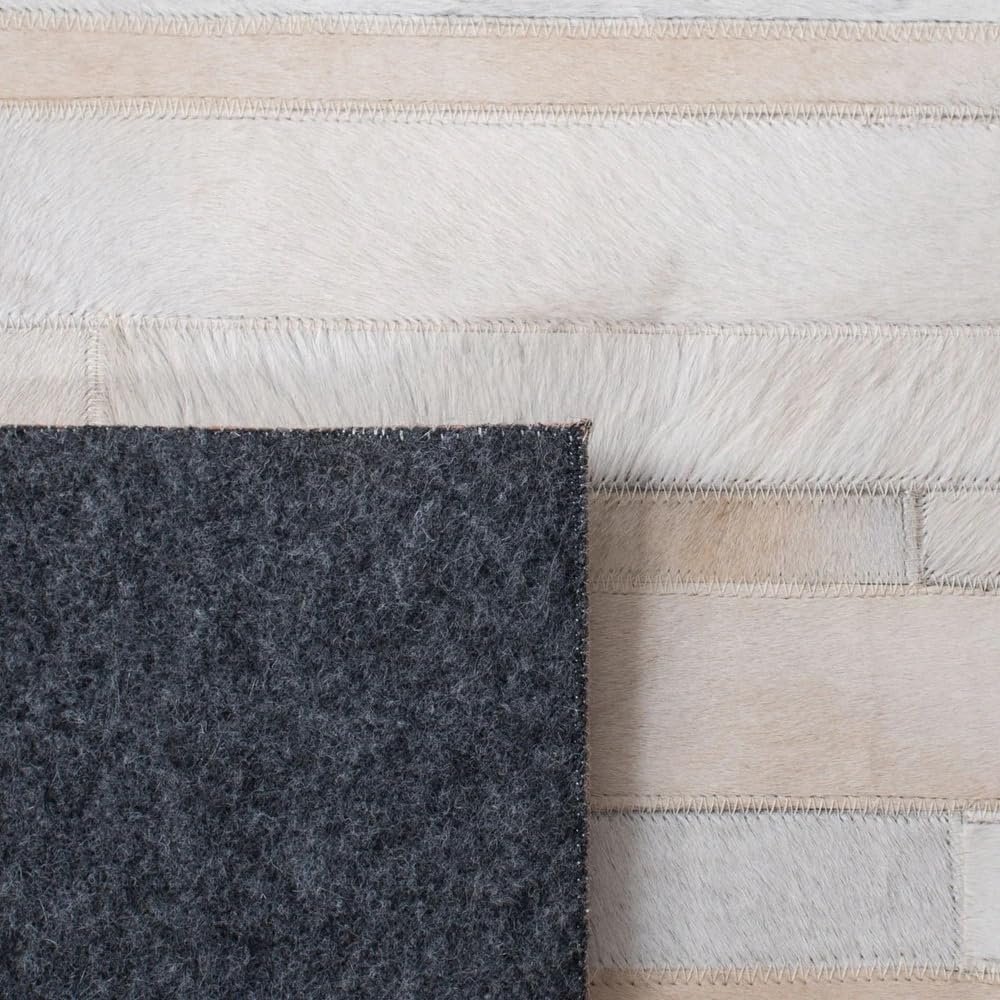 Premium Cowhide Leather Rug, Stripes Patterned Hand Made Area Rug, Artisan-Crafted Non Slip Floor Accent for Dining Room, Living Room Rug, Color: White, Size: 6X9 ft - Image 6