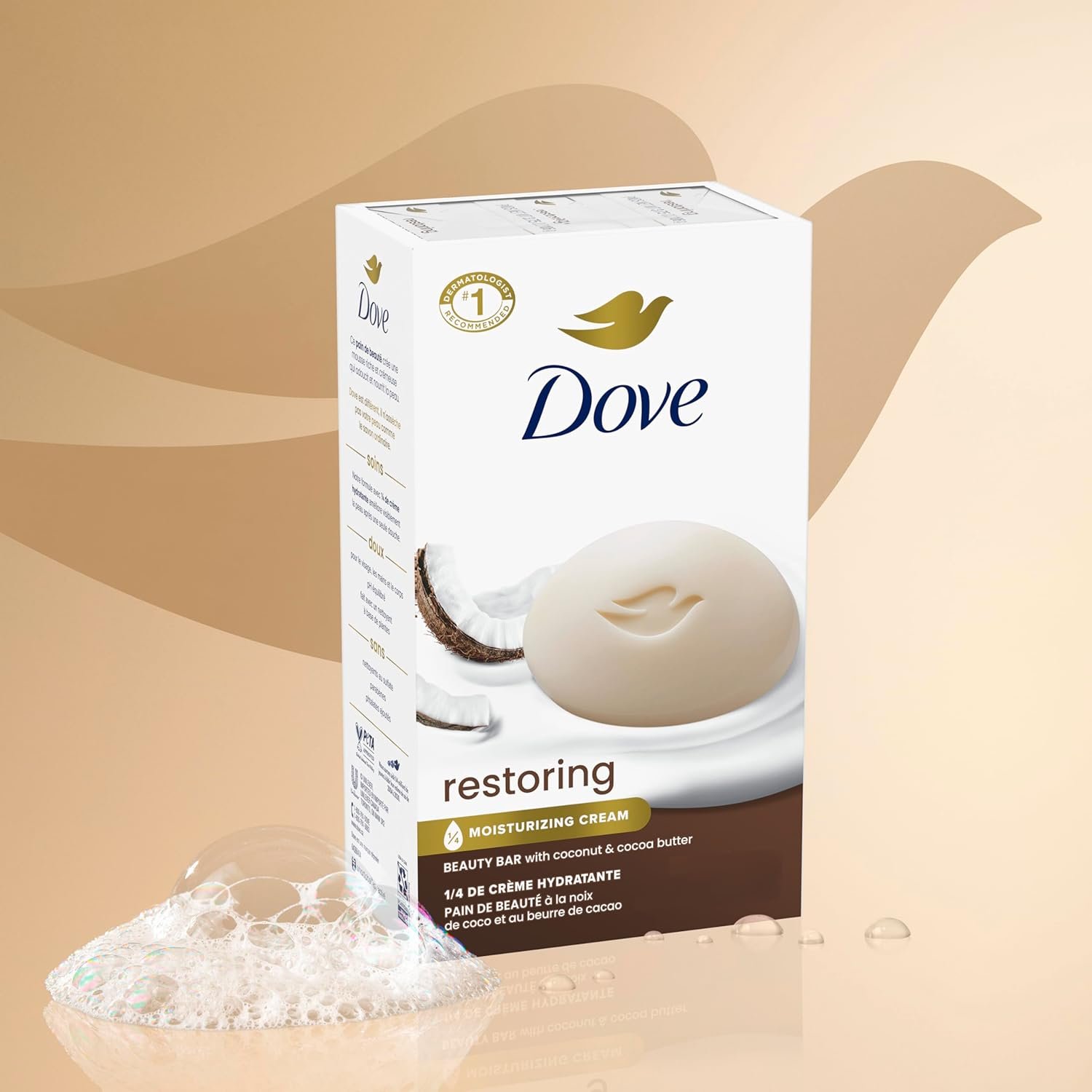 Dove Beauty Bar Soap Restoring Coconut & Cocoa Butter 6 Count for Restored Skin, Nourishes Skin 3.75 oz - Image 4