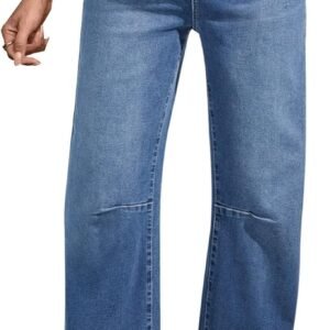 BLENCOT Women's Maternity Jeans Elastic Hight Waist Stretch Barrel Jeans Wide Leg Side Panel Pregnancy Denim Pants