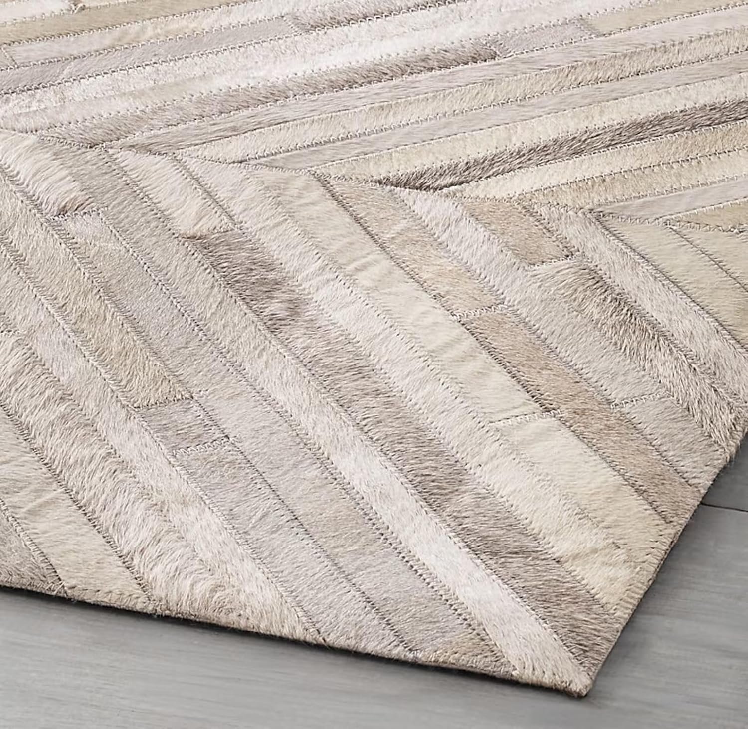 Handmade Leather Area Rug, Luxurious Beige Chevron Pattern Artisan-Crafted Genuine Leather Rug Modern Living Room Leather Carpet Vinatge Area Rug for Bedroom Size: 9.9X14 ft - Image 3