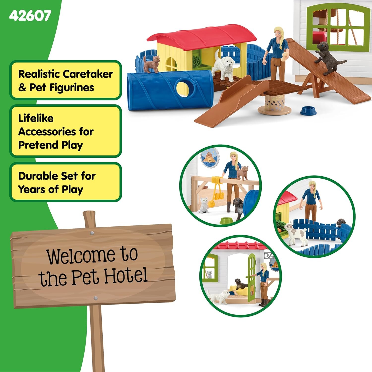 Schleich Farm World - 54PC Baby Animal Hotel Playset with Cute Pets, Caretaker and Movable Accessories - Realistic Animal Figurine Play Set - Fun Educational Toys for Kids and Toddlers Ages 3+ | 42607 - Image 3