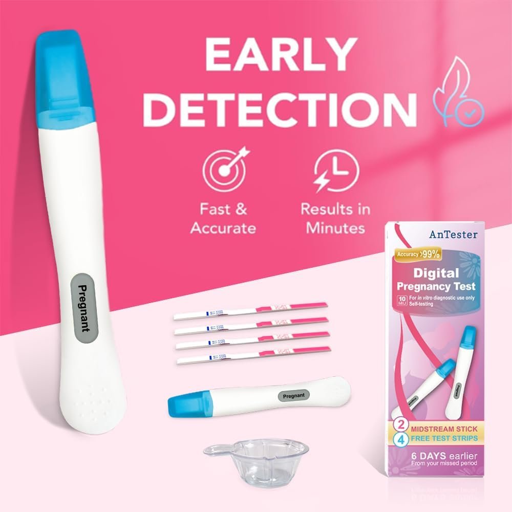 2X Early Digital Pregnancy Test Kit + 4X hcg Test Strips 10mIU/mL,at-Home Pregnancy Test Kit for Women with Easy-to-Read Results - Image 3