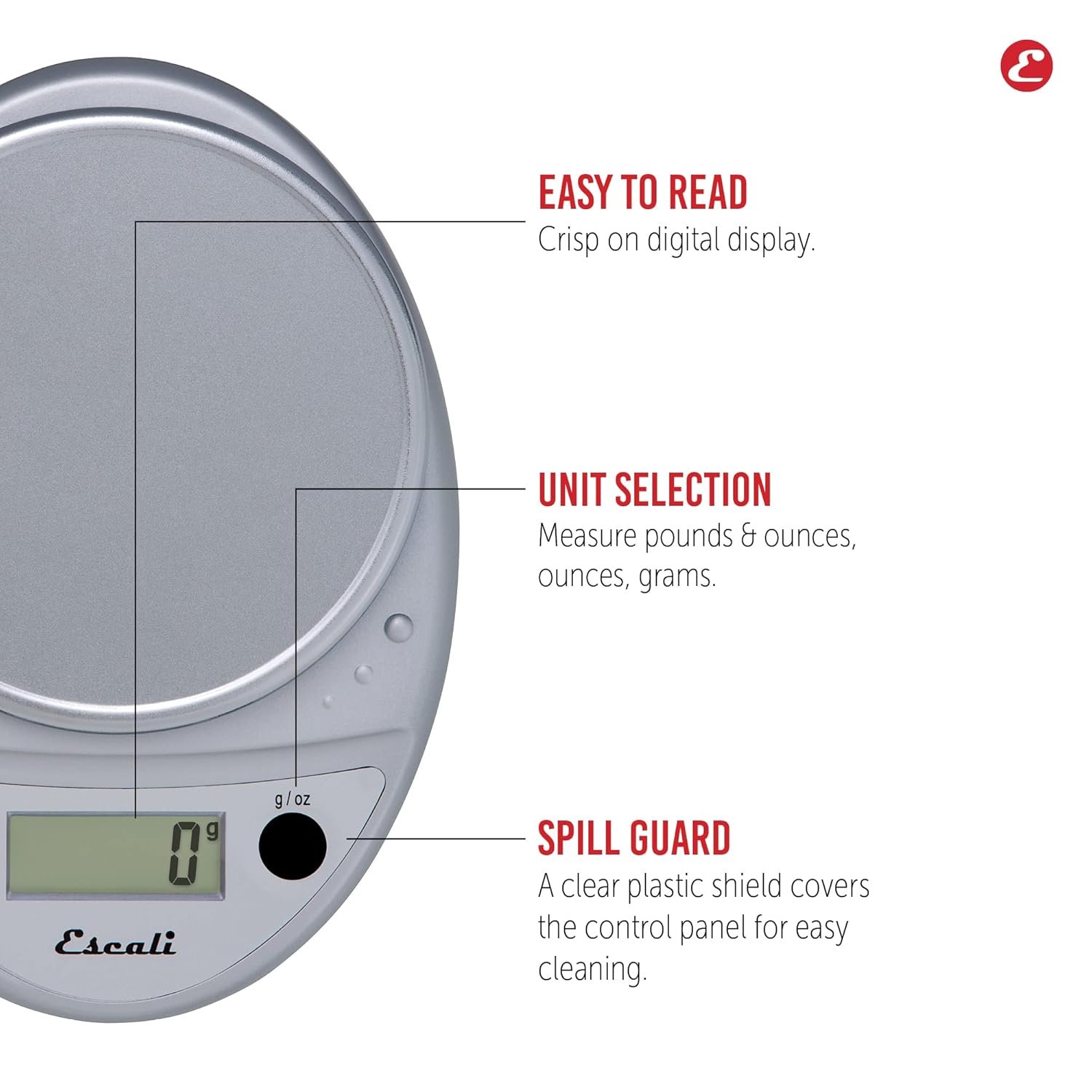 Escali Primo Digital Food Scale Multi-Functional Kitchen Scale and Baking Scale for Precise Weight Measuring and Portion Control, 8.5 x 6 x 1.5 inches, Chrome - Image 3
