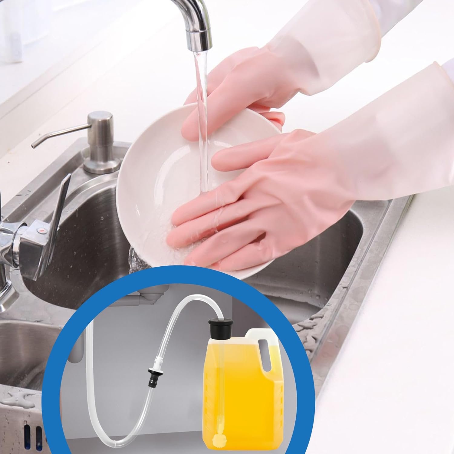 Yofidra Sink Soap Dispenser Extension Kit: Under Sink Dish Soap Dispenser with 47" Tube Hose and Check Valve for Prevent Backflow Countertop Kitchen Sink Accessories - Image 4