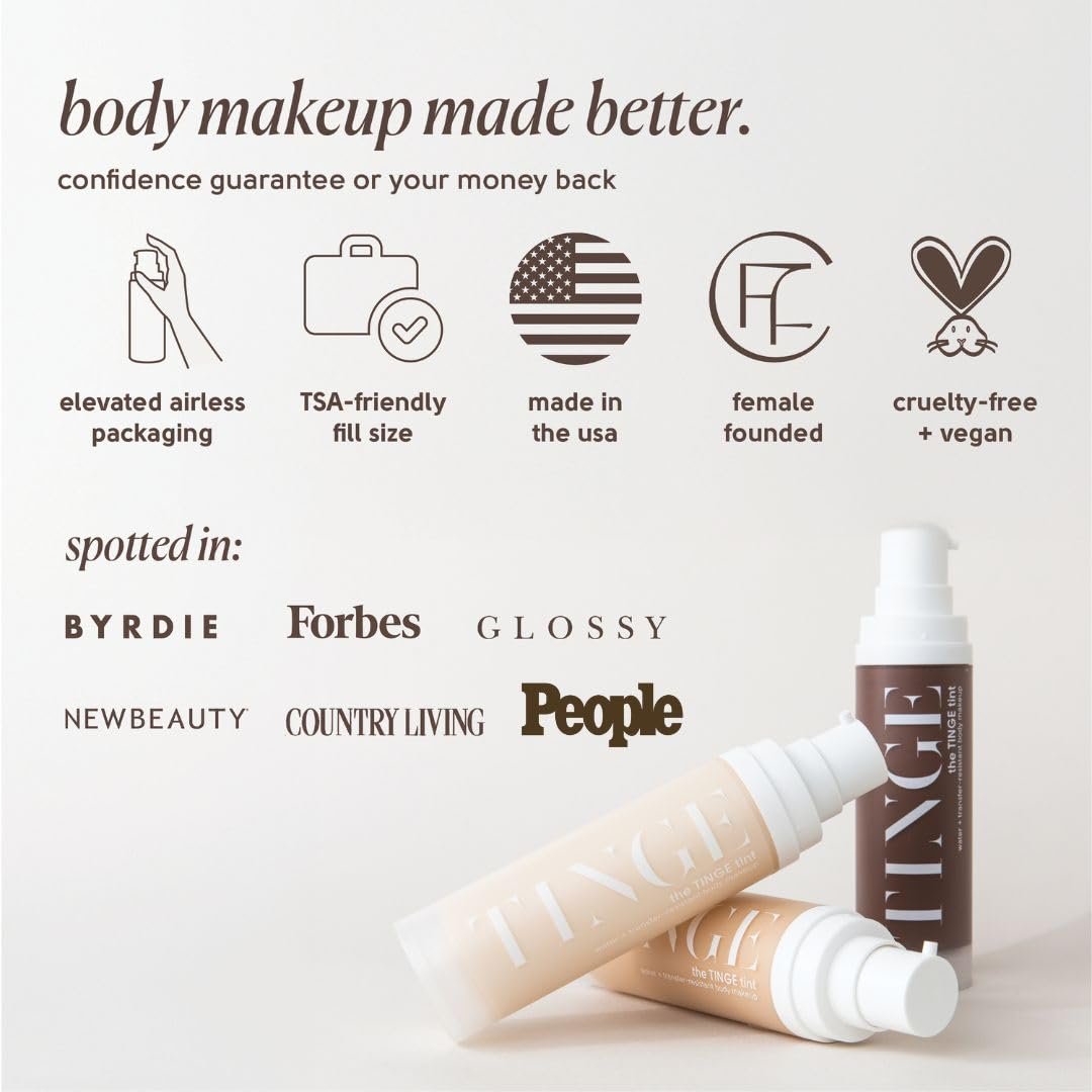 Tinge Body Makeup, Water & Transfer Resistant, Medium Coverage Cream, Lasts Up to 48 Hours, For All Skin Types, Fragrance Free, Vegan, American Made, 3.38 Fl Oz. - Medium Warm - Image 9