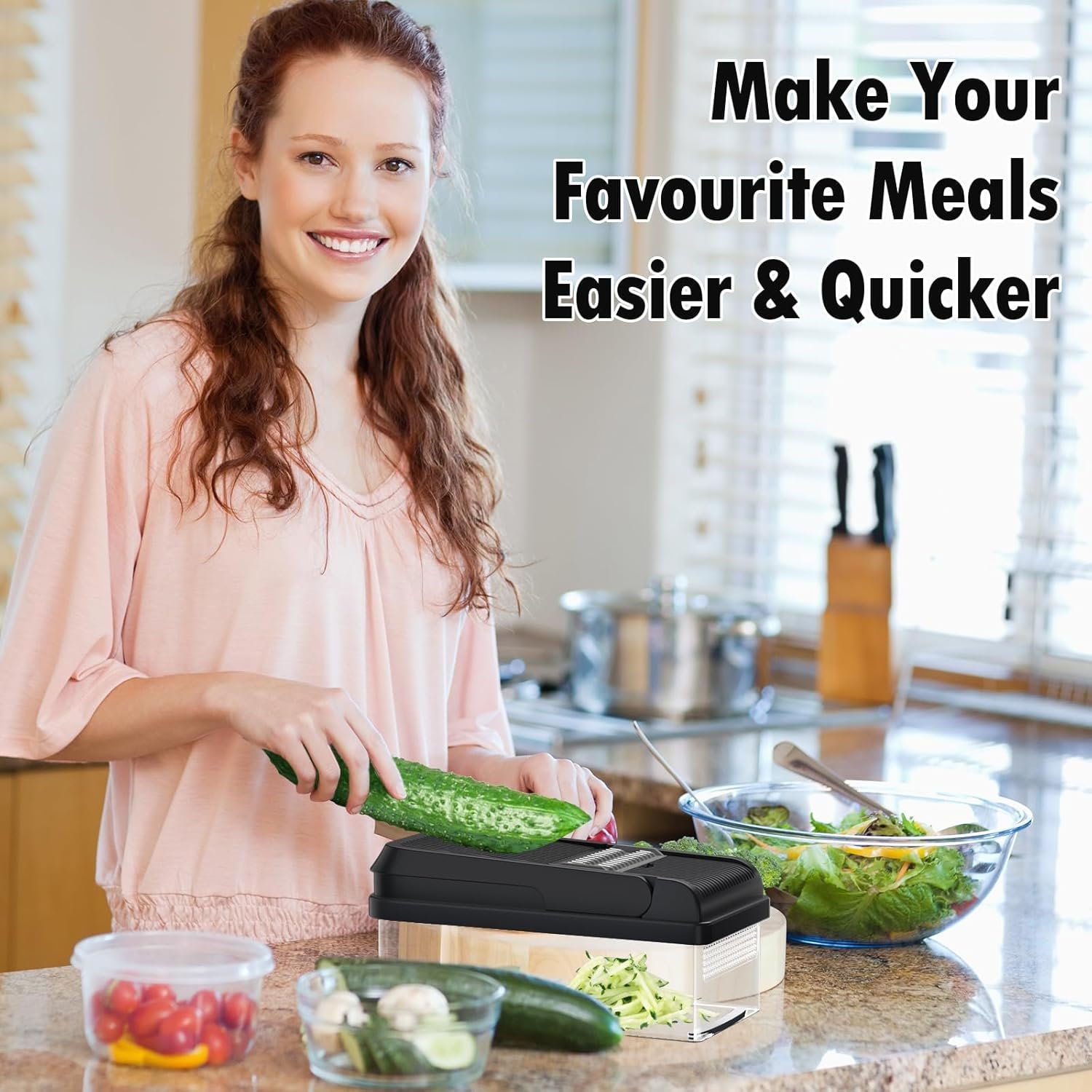 12-in-1 Vegetable Chopper, Kitchen Gadgets with 7 Blades, Veggie, Food, Onion Chopper, Cucumber Slicer, Versatile Mandoline, Includes Egg Separator & Finger Guard, Gray - Image 4