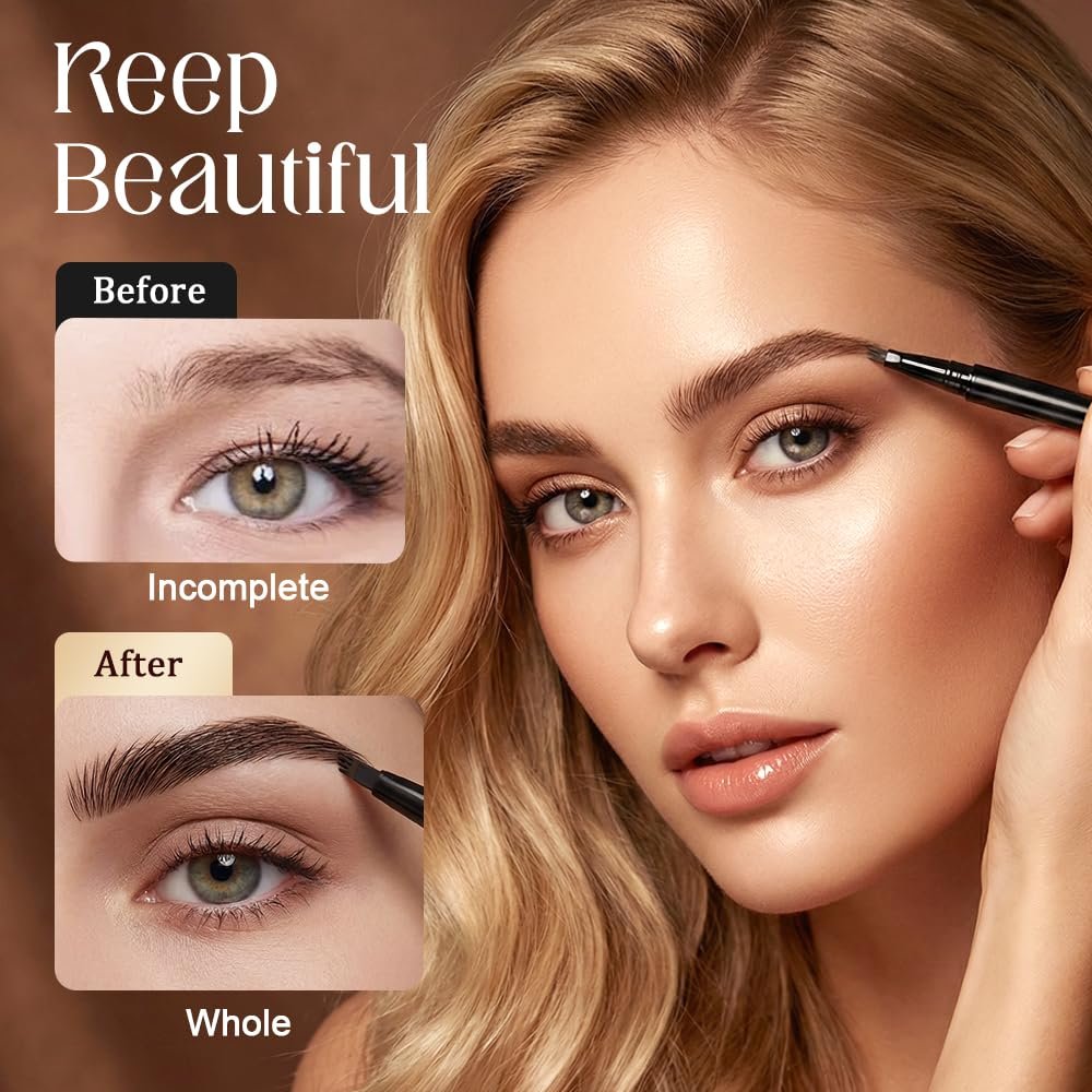 Microblading Eyebrow Pencil, 2026 Upgrade Magic Liquid Eyebrow Pen, Waterproof Eyebrow Pencil with Micro-Fork Tip, 3D Microblading Eye Brow Pen with 4 Tip for Women Natural Makeup (4 Colors) - Image 3