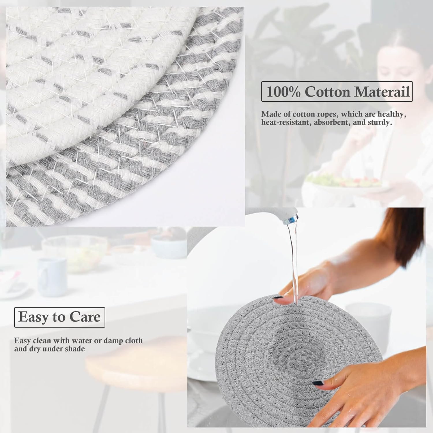 Billbotk 7" Trivets for Dishes, Pots and Pans, 4 Heat Resistant Hot Pads, Pot Holders for Kitchen, Plate Mats for Countertops, Table, Home Essentials, Farmhouse Decor - Image 3