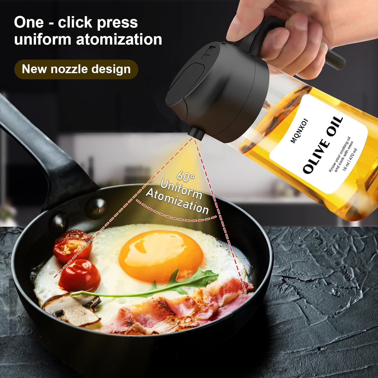 2 in 1 Glass Oil Sprayer & Dispenser,16oz/470ml Olive Cooking, Air Fryer, and Salad, for Kitchen Gadgets and Air Fryer Accessories, w/Stickers (Black) - Image 3