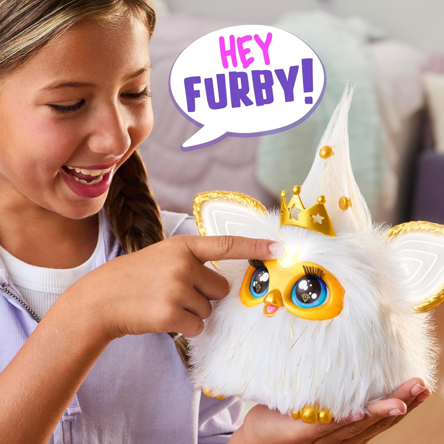 Furby Gold Glam Interactive Plush Toys for 6 Year Old Girls & Boys & Up, Voice Activated Animatronic, Speaks English & Furbish, White (Amazon Exclusive) - Image 3