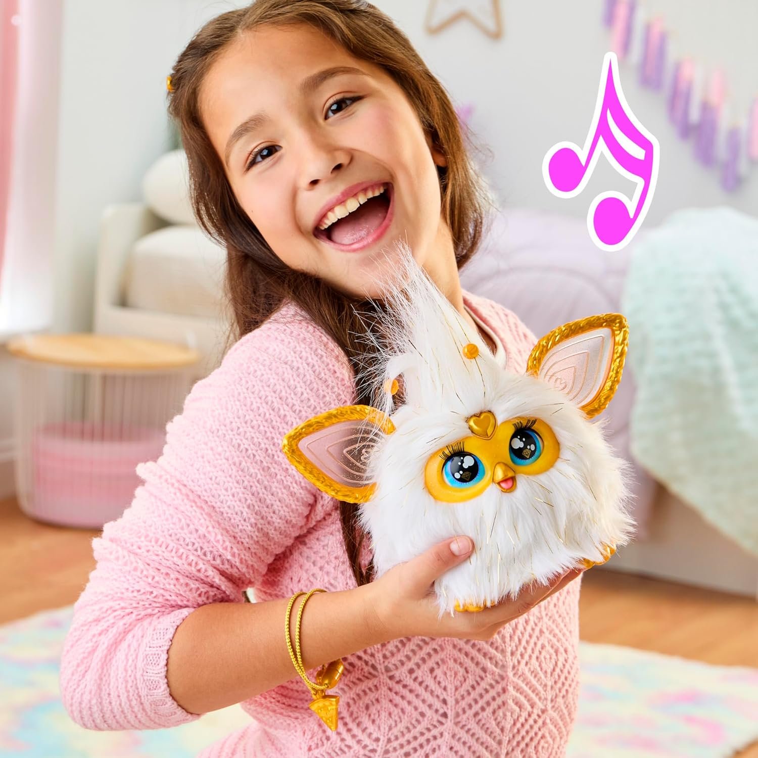 Furby Gold Glam Interactive Plush Toys for 6 Year Old Girls & Boys & Up, Voice Activated Animatronic, Speaks English & Furbish, White (Amazon Exclusive) - Image 5