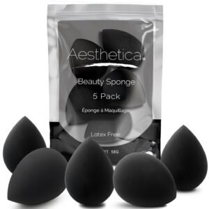 Aesthetica Cosmetics Beauty Sponge Blender - Latex Free and Vegan Makeup Sponge Blender - For Powder, Cream or Liquid Application (5 Pack)