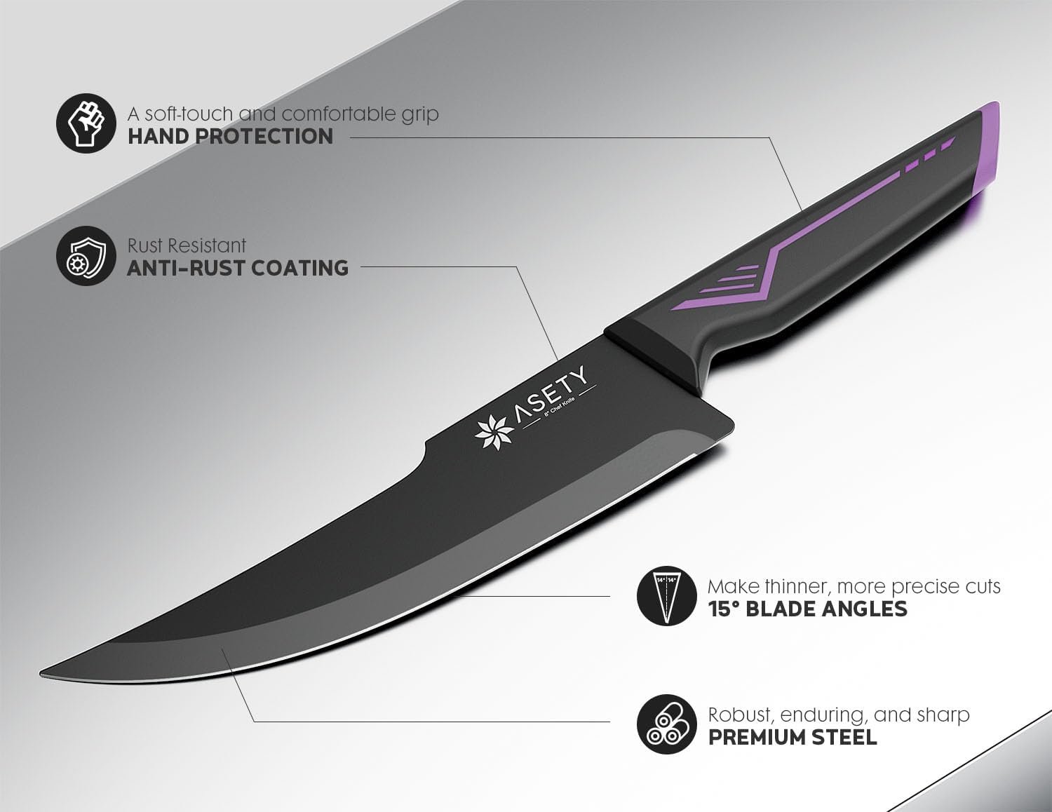 Knife Set - 15 PCS Kitchen Knife Set with Built-in Knife Sharpener Block - Stainless Steel Knife Block Set - Dishwasher Safe, Elegant Box for Men Women - Image 3