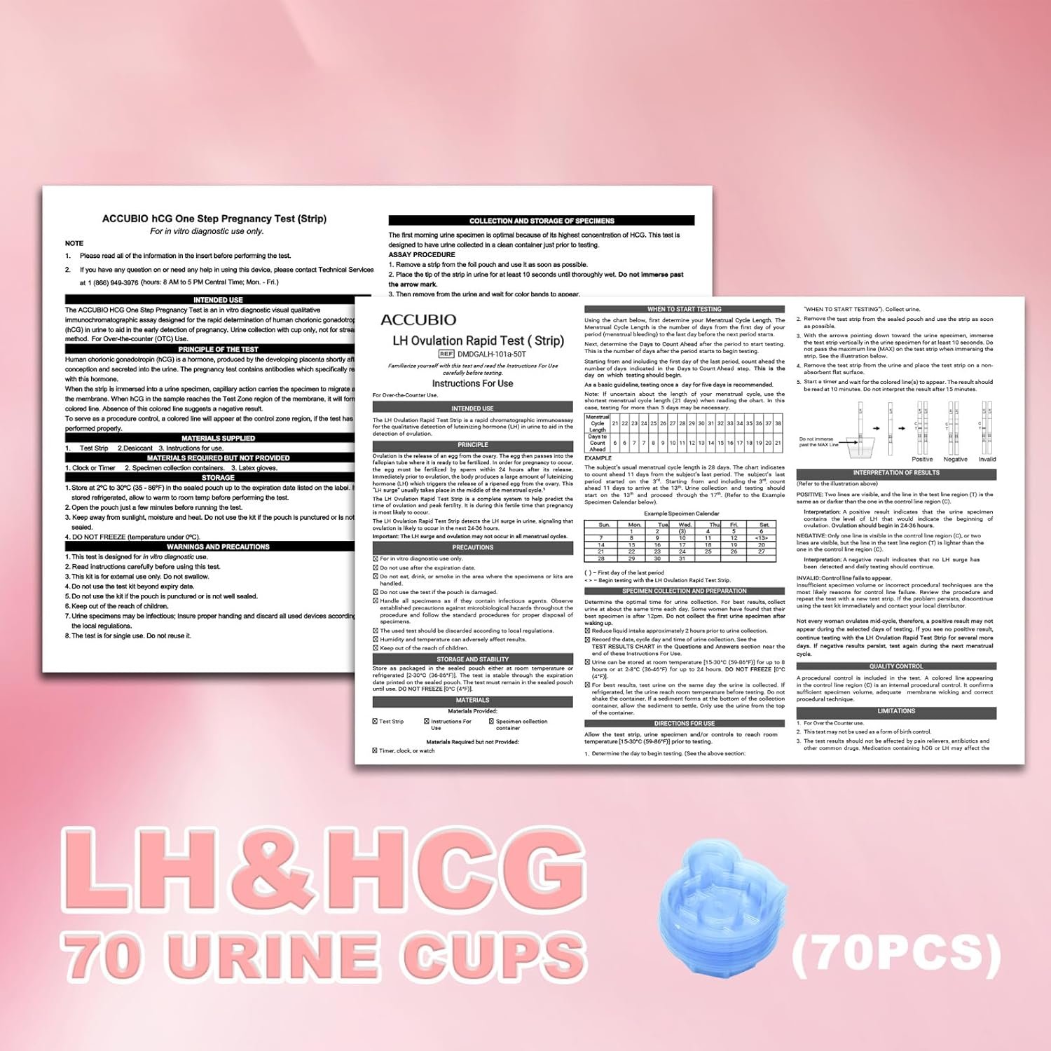 50 Ovulation and 20 Pregnancy Test Strips Combo Kit, Over 99% Accurate Fertility Test, 5mm LH and HCG Predictor Kit, with 70 Free Urine Cups - Image 7