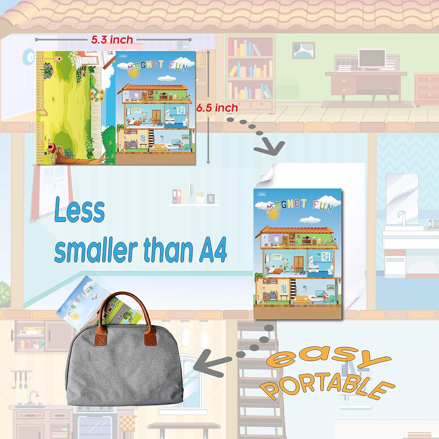 Magnetic Portable Playboard Doll House Family Magnets Learning Travel Toy (65 Pcs) - Image 3