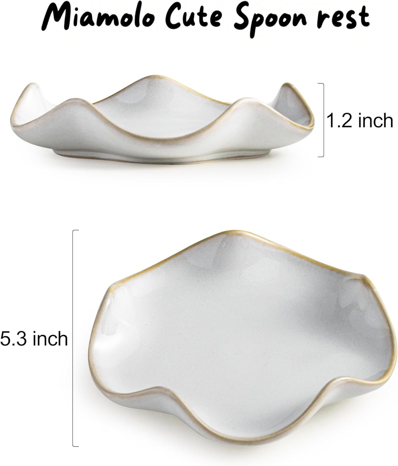 Spoon Rest for Stove Top, Spoon Holder for Stove, 5.3In Ceramic Spoon Rest for Kitchen Counter, Coffee Spoon Holder with Ruffled Edge, Farmhouse Spatula Holder for Kitchen Decor, Beige - Image 3