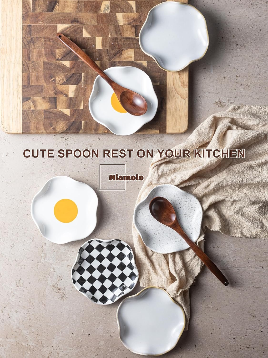 Spoon Rest for Stove Top, Spoon Holder for Stove, 5.3In Ceramic Spoon Rest for Kitchen Counter, Coffee Spoon Holder with Ruffled Edge, Farmhouse Spatula Holder for Kitchen Decor, Beige - Image 4