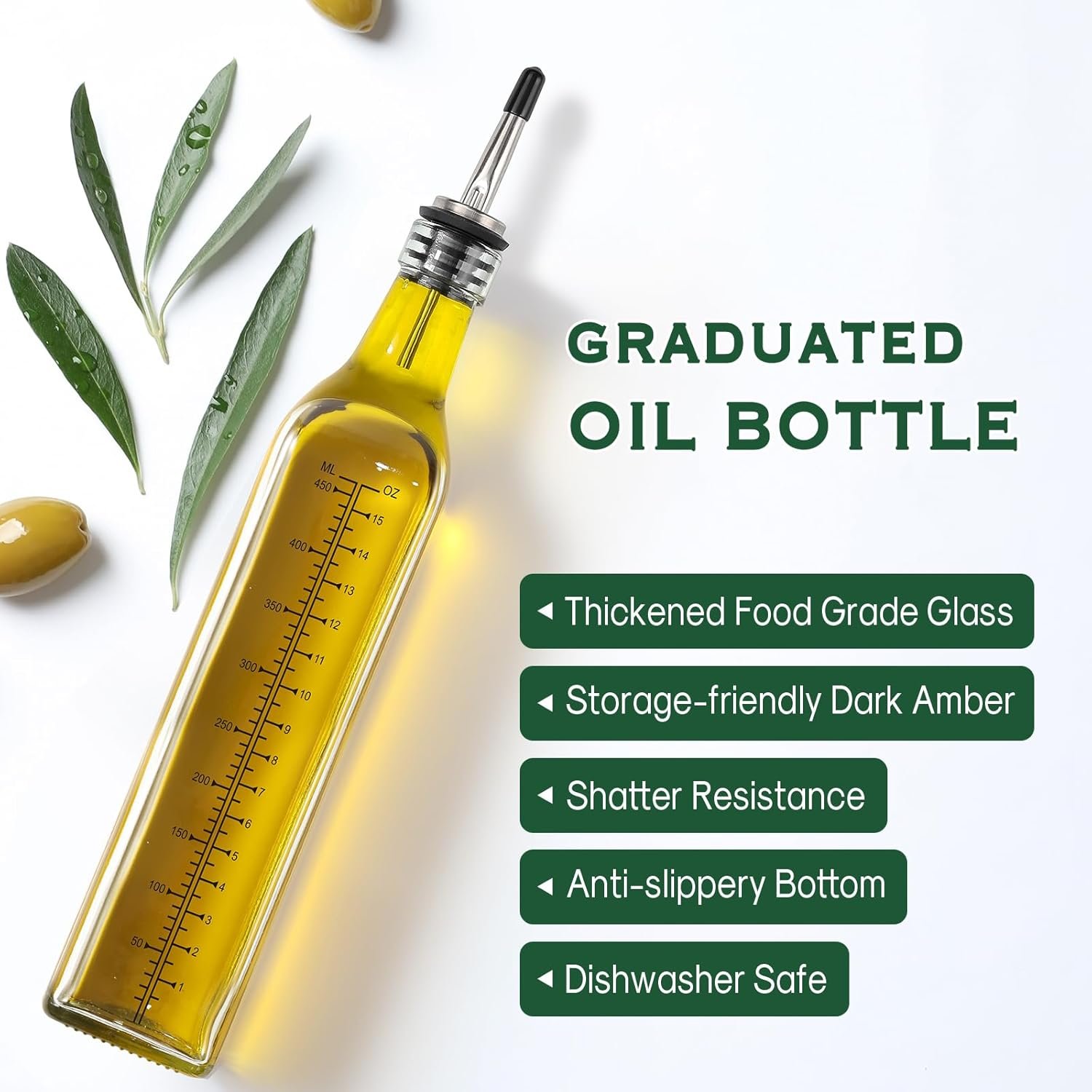 AOZITA 17oz Glass Olive Oil Dispenser Bottle - 500ml Clear -Oil & Vinegar Cruet with Pourers and Funnel - Olive Oil Carafe Decanter for Kitchen - Image 3