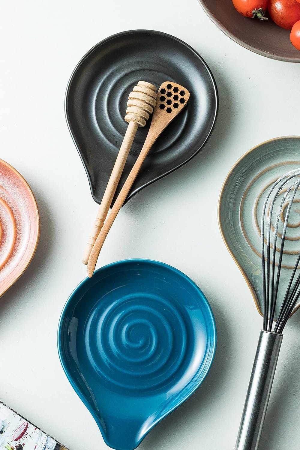 Spoon Rest, Porcelain Drip Tray for Multiple Utensils, Cooking&Large Spoon Holder for Stove Top, Modern Farmhouse Kitchen Decor Utensil Holder for Spoons, Ladles, Tongs&Spatula, Black - Image 3