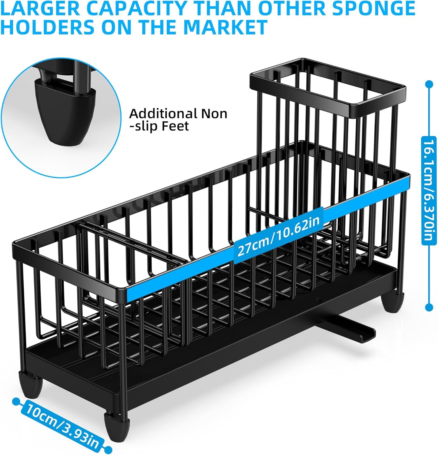 Moforoco Extra Large Sponge Holder for Kitchen Sink Organizer Caddy, Dish Brush Scrubber Holder,Stainless Steel Sink Box Utensil Holder,Soap Dispenser Set Tray Counter Accessories & Storage Rack - Image 3