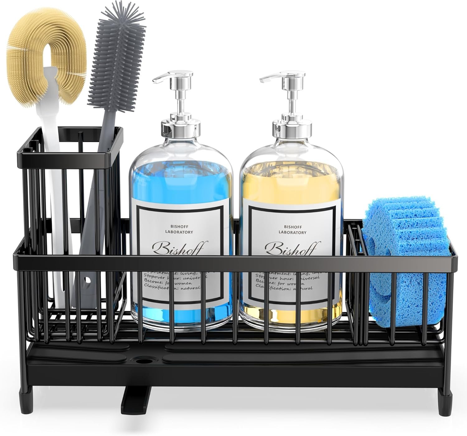 Moforoco Extra Large Sponge Holder for Kitchen Sink Organizer Caddy, Dish Brush Scrubber Holder,Stainless Steel Sink Box Utensil Holder,Soap Dispenser Set Tray Counter Accessories & Storage Rack - Image 4