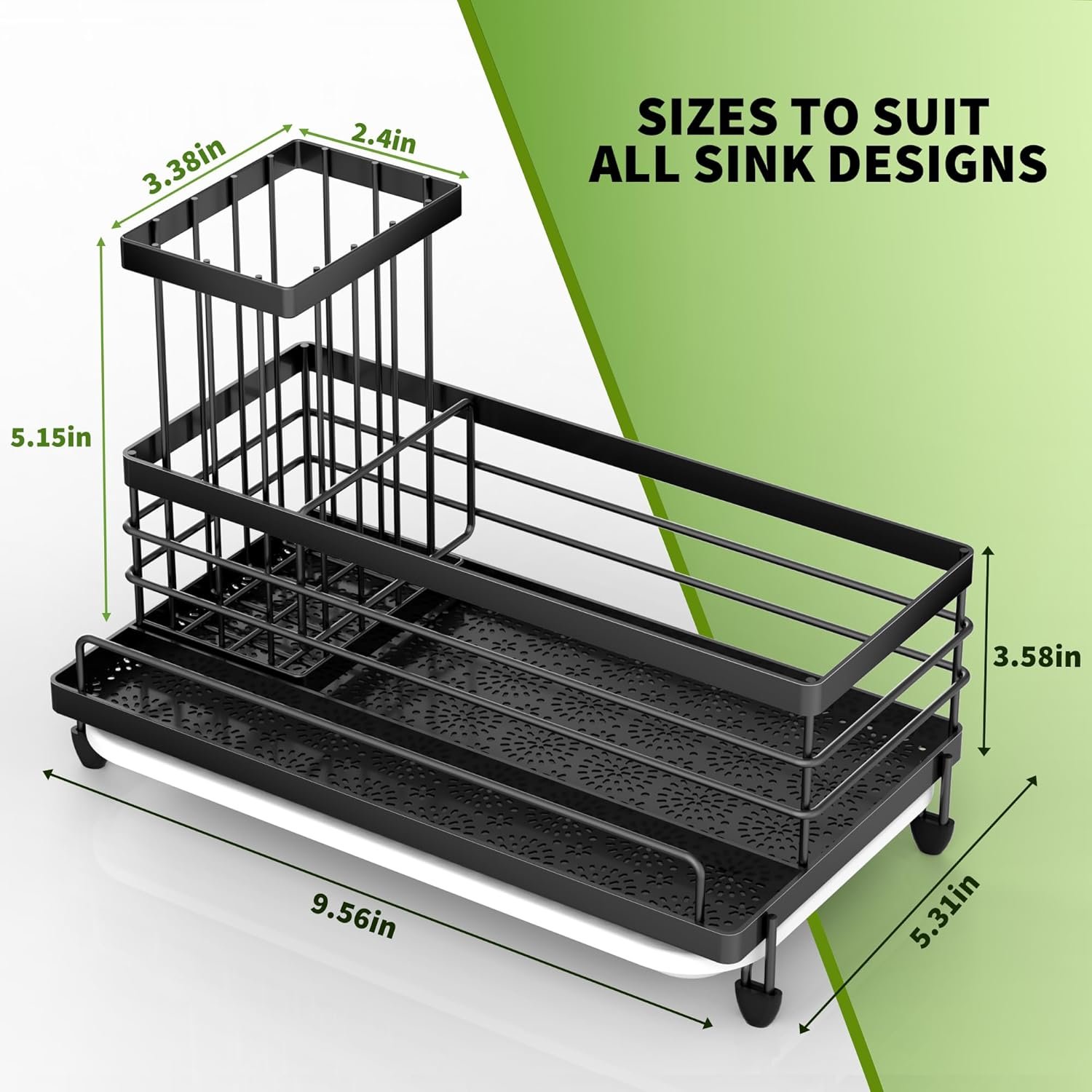 Cisily Large Capacity Kitchen Sink Caddy Organizer, Rustproof Non-Slip Sponge Holder With Dish Brush Holder Organizer, Kitchen Organization and Storage, Essentials Accessories for Countertop - Image 3