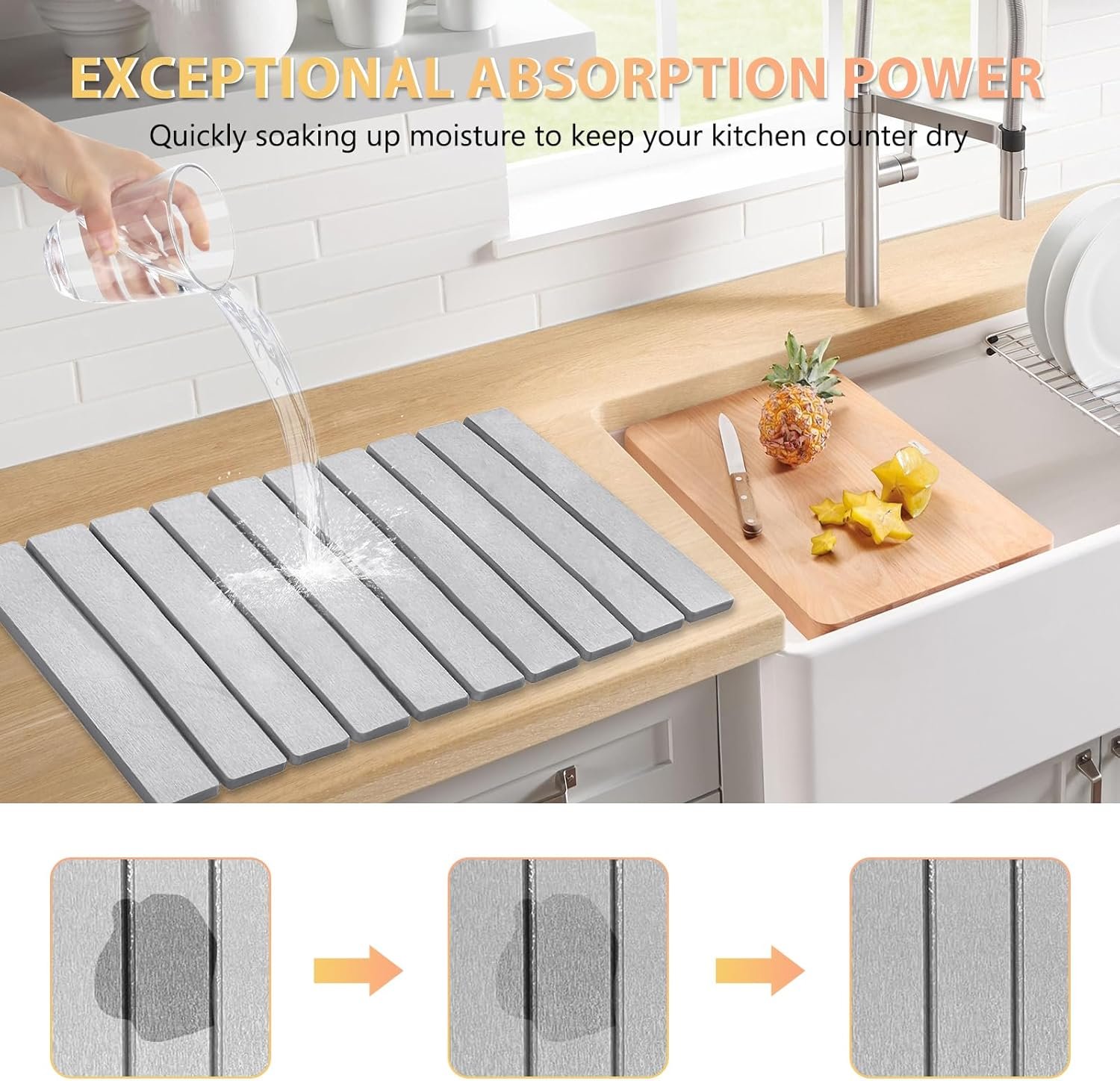 Large Stone Dish Drying Mat for Kitchen Counter, 24"×16" – Quick Drying Diatomaceous Earth, Super Absorbent, Non-Slip, Birthday Gfts for Women Mom Grandma - Image 3