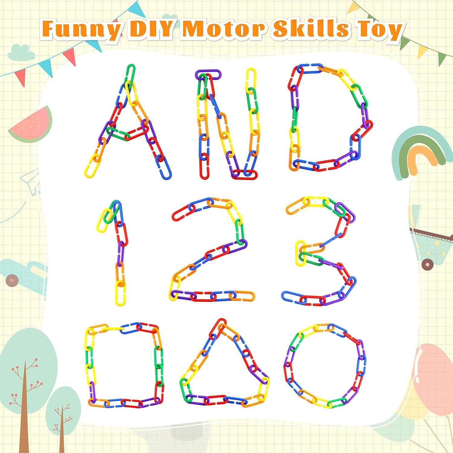 JIALEEY 100PCS Plastic Chain Links, Children's Learning Toy, Mix Color Rainbow DIY C-Clips Chains Hooks Swing Climbing Cage Toys for Bird Sugar Glider Rat Parrot - Image 6