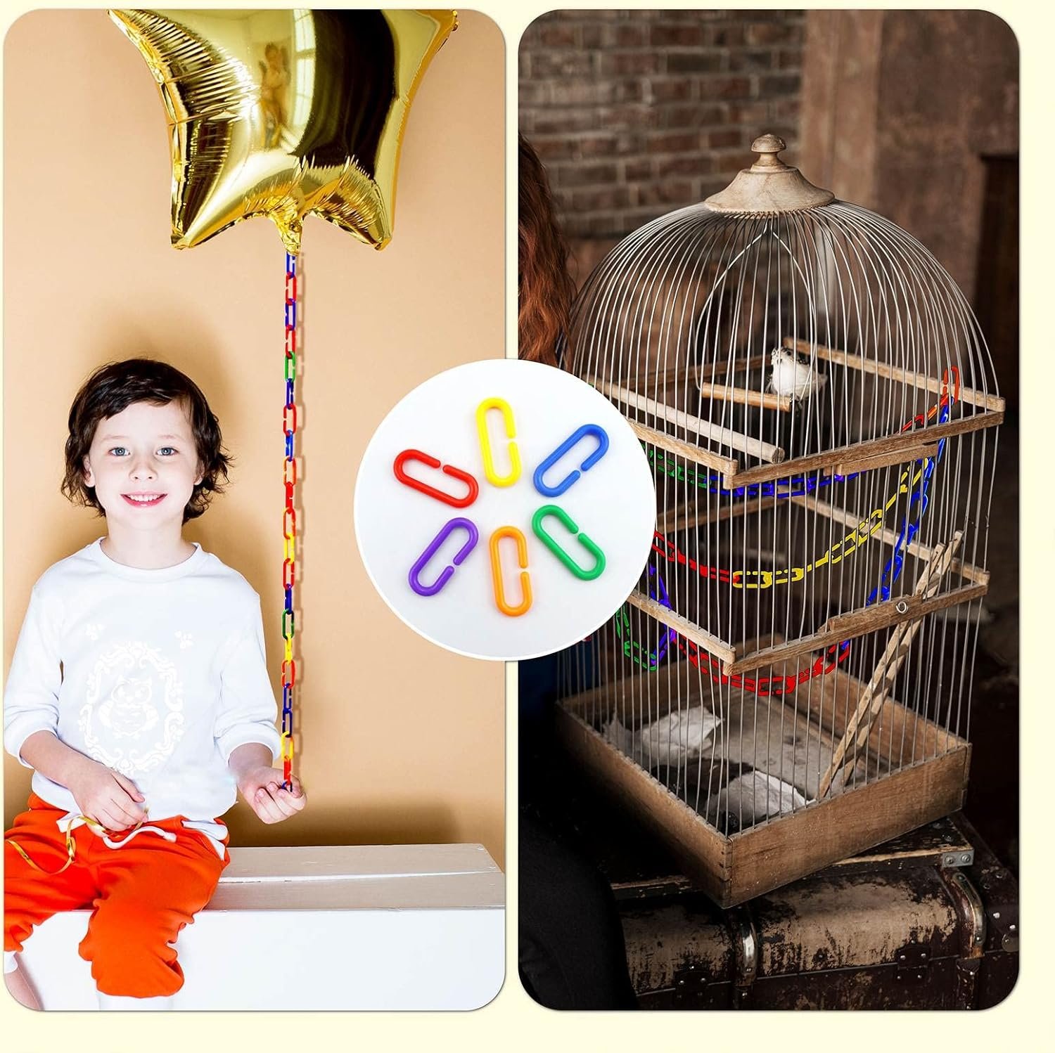 JIALEEY 100PCS Plastic Chain Links, Children's Learning Toy, Mix Color Rainbow DIY C-Clips Chains Hooks Swing Climbing Cage Toys for Bird Sugar Glider Rat Parrot - Image 7