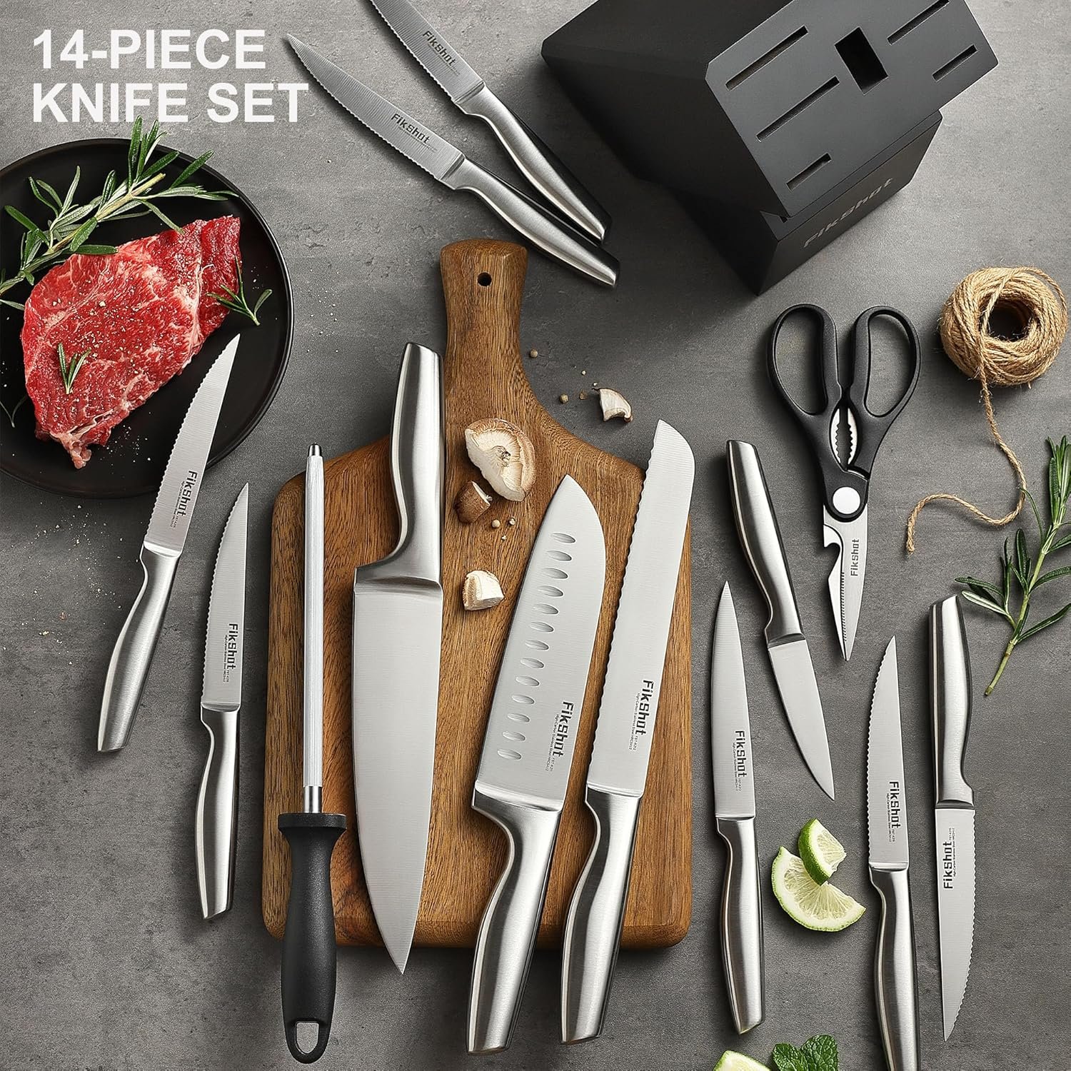 Kitchen Knife Set, FIKSHOT Premium Stainless Steel Knife Block Set, Razor-Sharp Santoku Knife and Fruit Knives, Gift for Homecooks, Rust-Proof, Designed for Women - Image 6