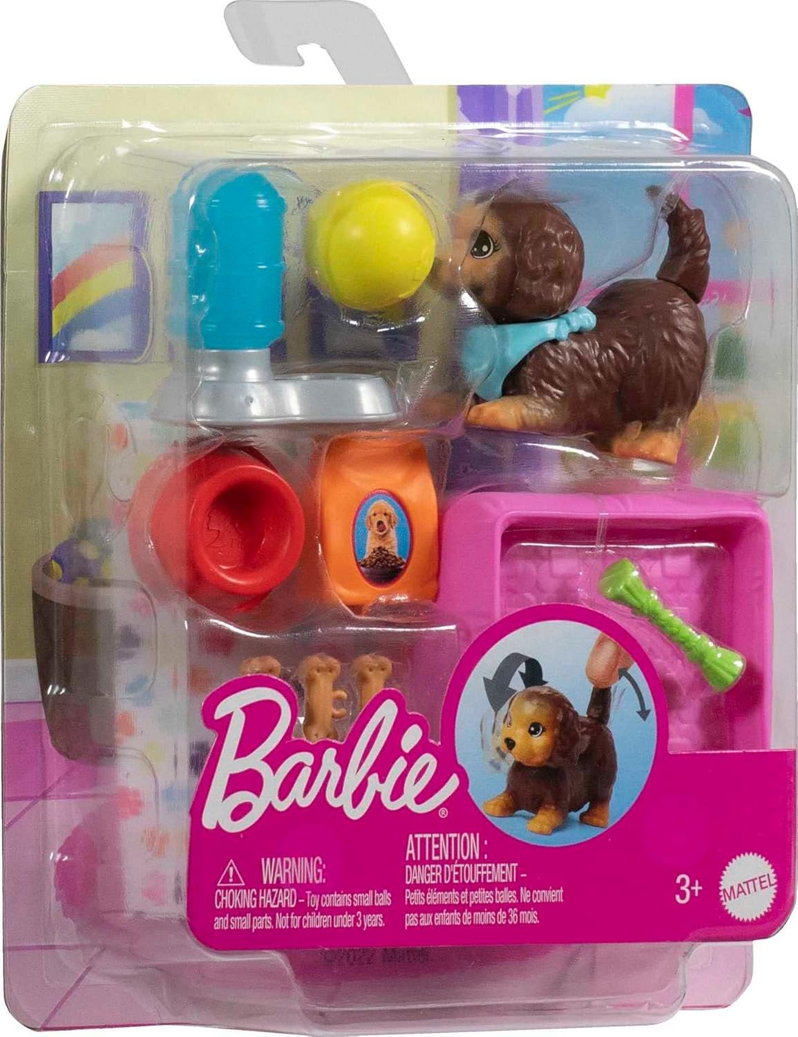 Barbie Pets and Accessories, Interactive Wagging & Nodding Puppy Playset with Pet Bed, 11 Total Animal-Themed Pieces - Image 5
