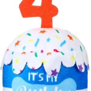 Dog Birthday Cake Toy Accessories for Girl Boy Gifts, Squeaky Plush Toy for Dog Birthday Party Decor Favor for Large, Medium and Small Dogs(4th,Blue)