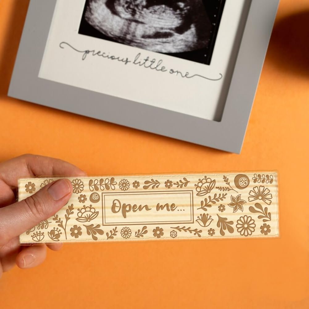 CHGCRAFT Pregnancy Test Keepsake Box Artistic Flowers Wooden Pregnancy Announcement Gifts Box with Raffia Ribbon and Lock Announcement Gifts for Dad Husband, 8x2x1.2inch - Image 4