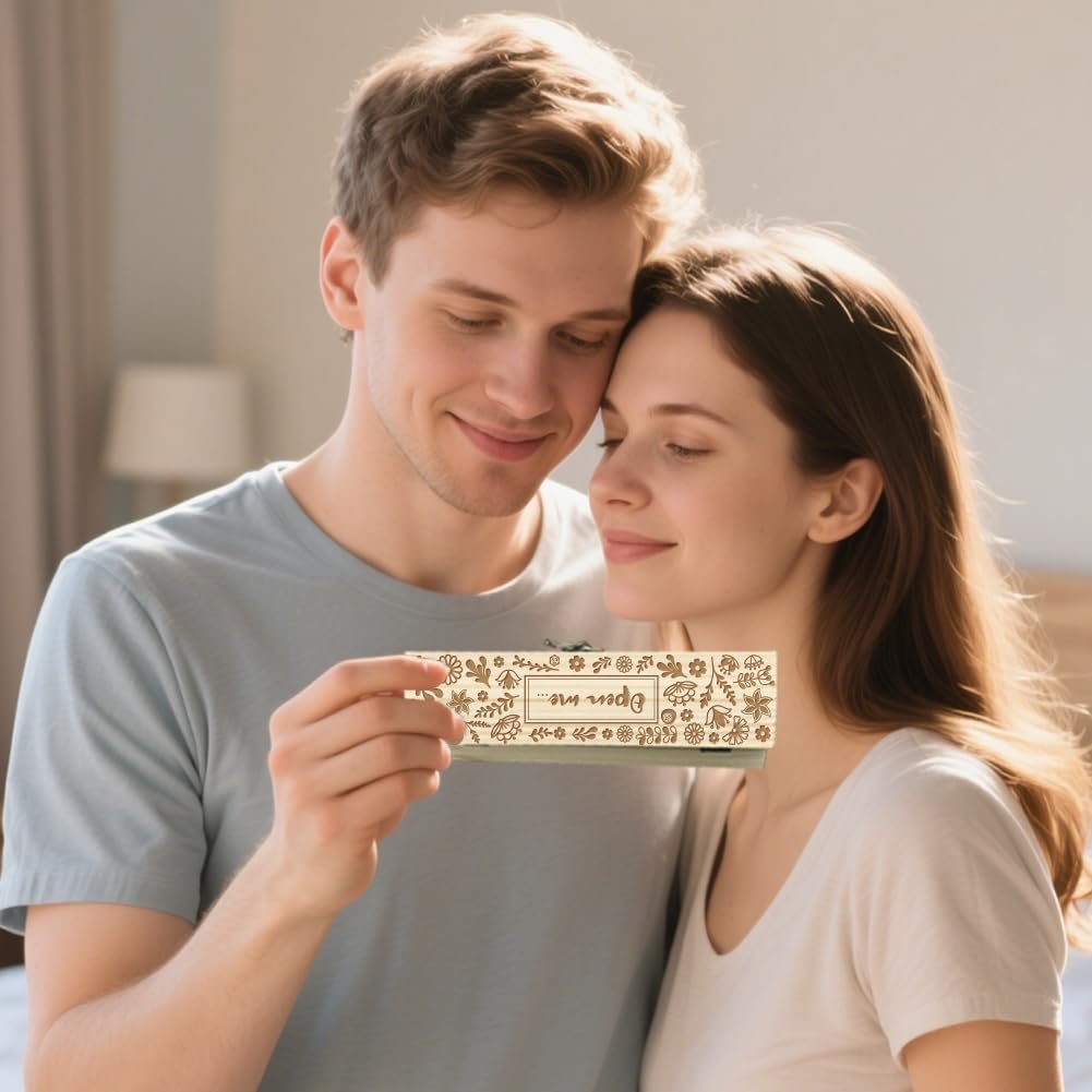 CHGCRAFT Pregnancy Test Keepsake Box Artistic Flowers Wooden Pregnancy Announcement Gifts Box with Raffia Ribbon and Lock Announcement Gifts for Dad Husband, 8x2x1.2inch - Image 7