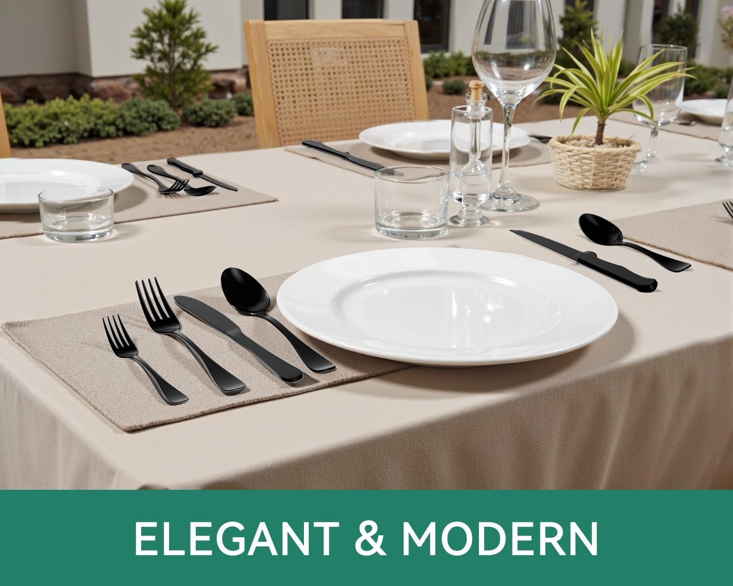 49-Piece Black Silverware Set with Organizer, Stainless Steel Flatware Set for 8 with Drawer Tray, Cutlery Steak Knives Fork Spoon for Home Restaurant, Mirror Finish - Image 4