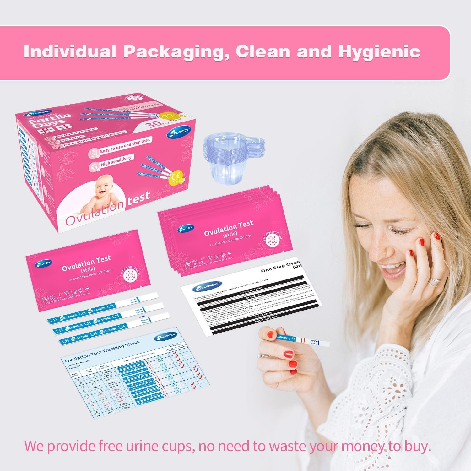 30 Count Ovulation Test Strips with Cups, Bulk Ovulation Test Strips for Women, Ovulation Predictor Kit, Accurate Fertility Tests for Home, Individually Wrapped 5mm LH - Image 9