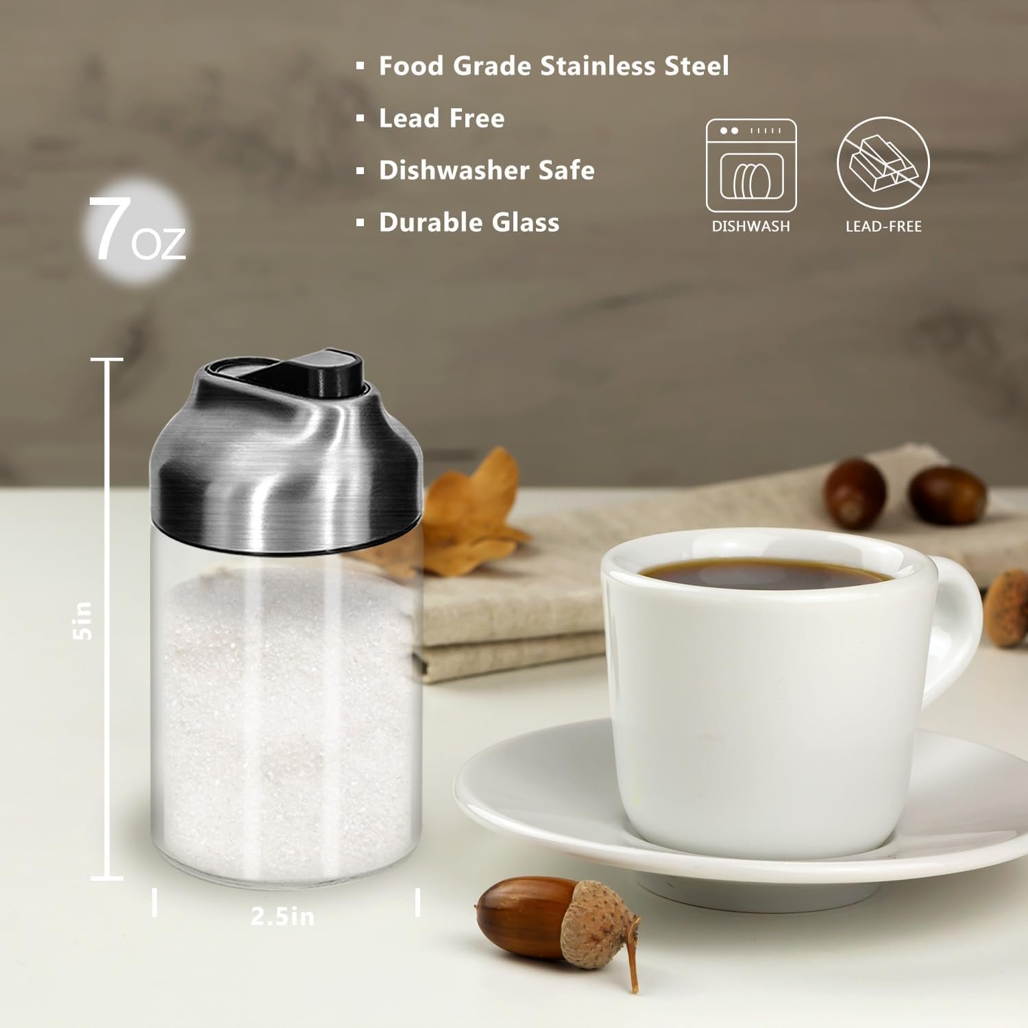 Aelga Glass Sugar Dispenser with Pour Spout, Weighted Pourer, Coffee Bar Accessories for Coffee, Tea and Baking - Image 3
