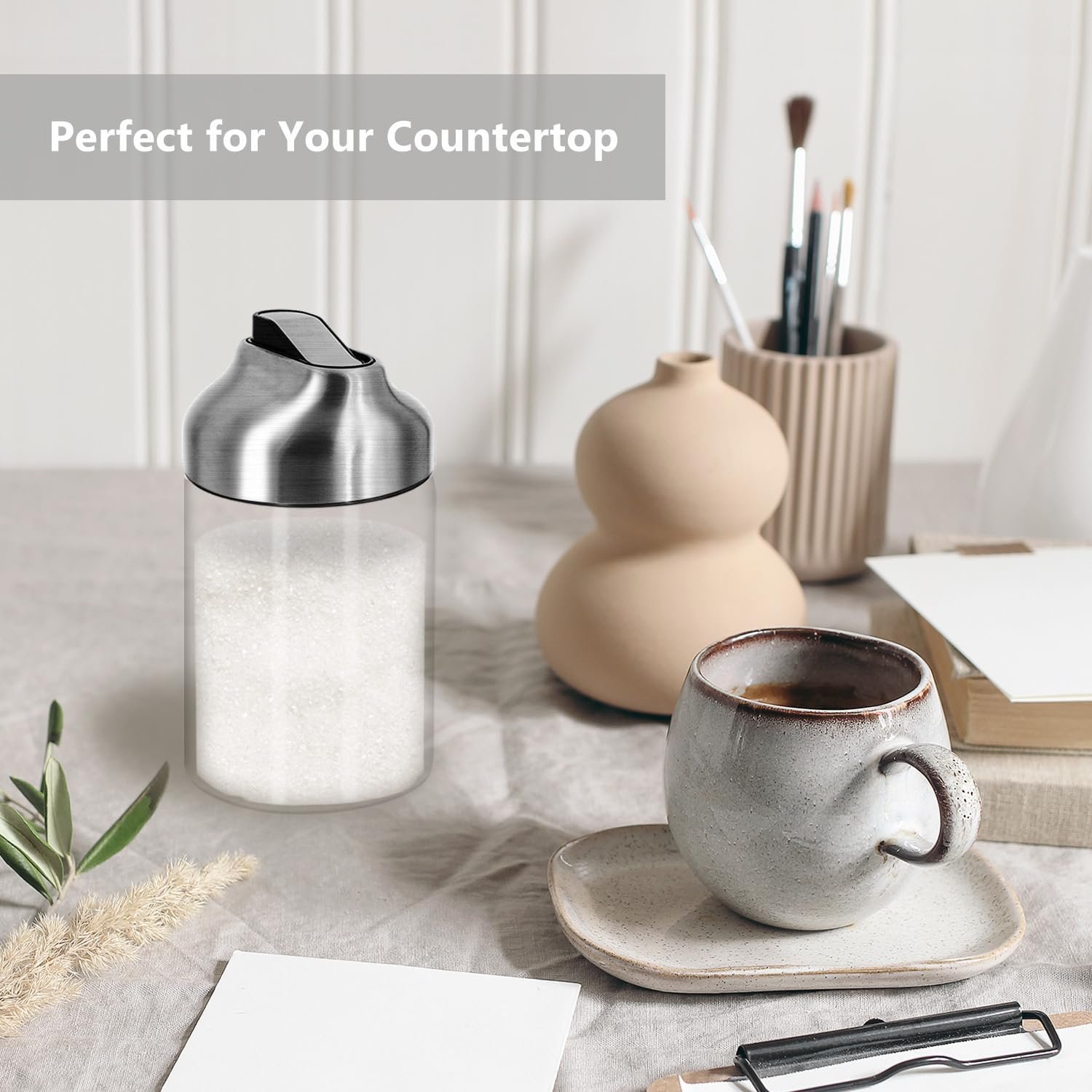 Aelga Glass Sugar Dispenser with Pour Spout, Weighted Pourer, Coffee Bar Accessories for Coffee, Tea and Baking - Image 5