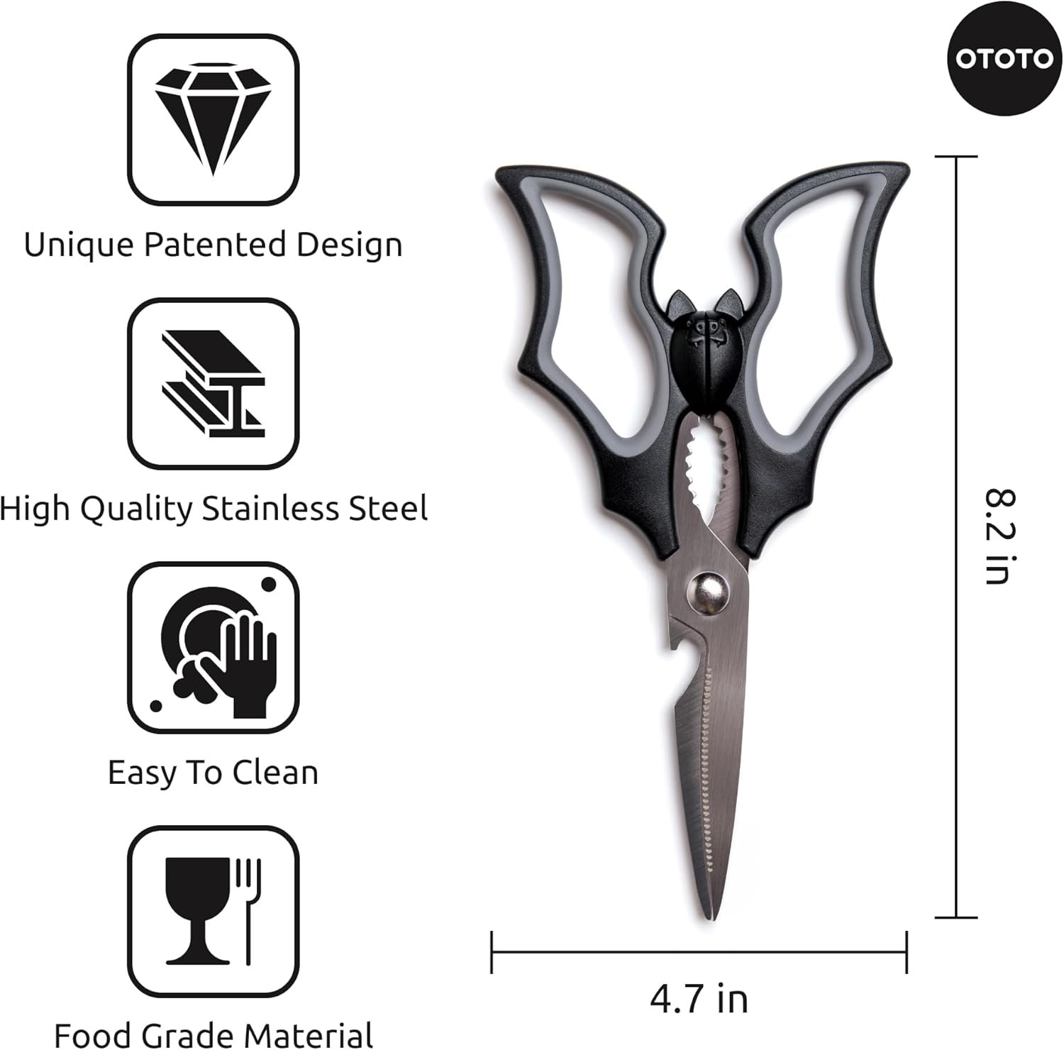 OTOTO Elizabat Kitchen Scissors - Halloween Goth Cute Bat Kitchen Shears, Gothic Scissors Utensils - Spooky Bats Halloween Gifts, Cute Gadgets, Kitchen Gadgets - Image 4