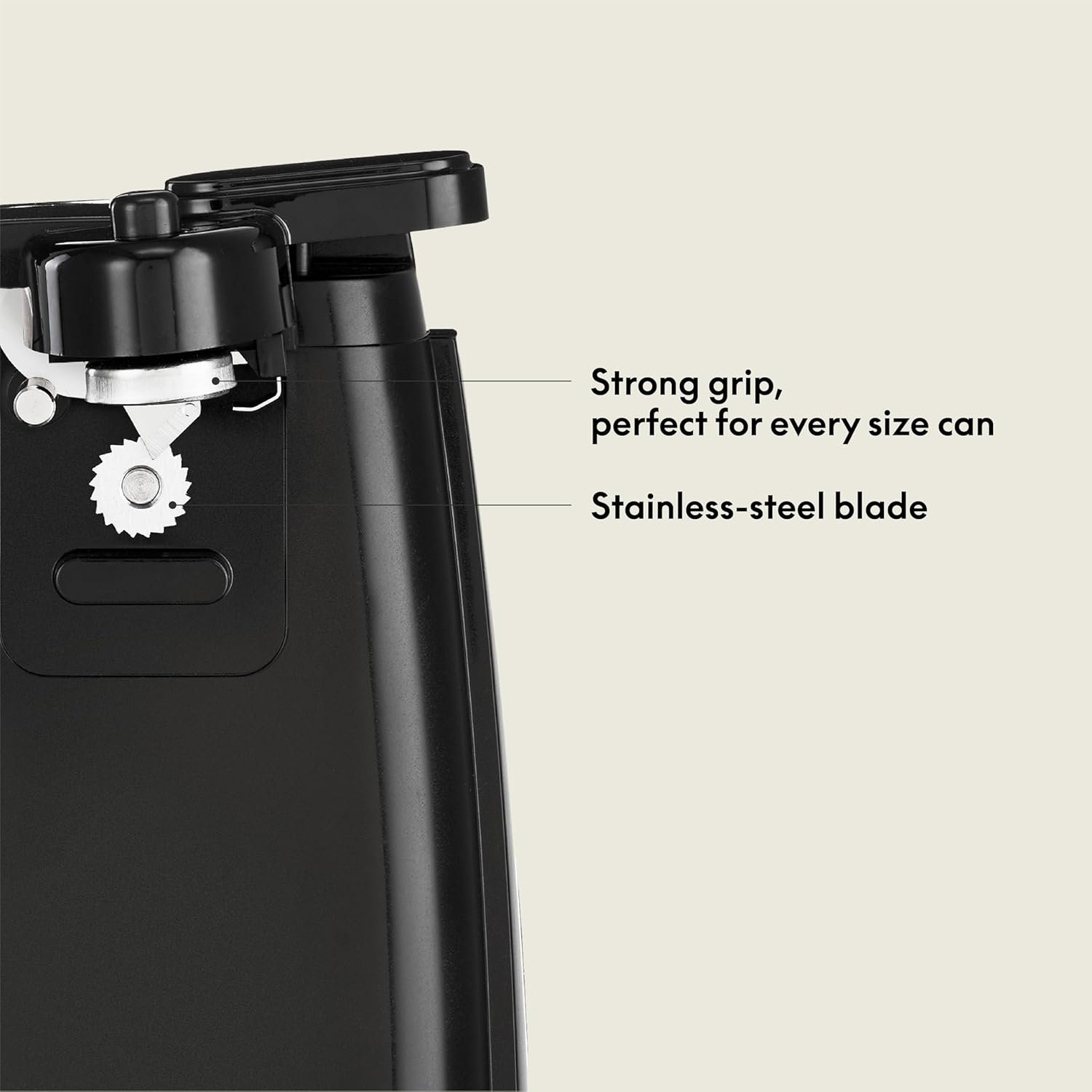 bella Electric Can Opener and Knife Sharpener, Removable Cutting Lever, Cord Storage, Stainless Steel Blade, Black - Image 4