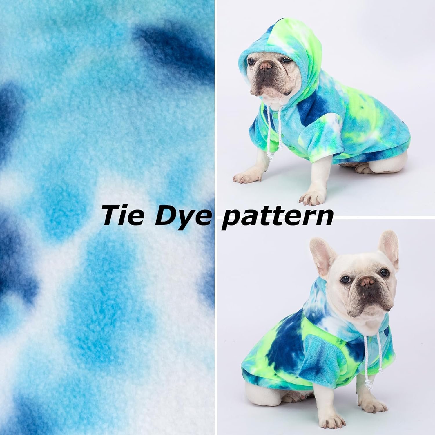 Dog Hoodie Tie Dye Dog Sweatshirt Chic Winter Clothes Ultra-Soft Warm Sweaters for Small Medium Dogs Fashion Pet Clothes for Dogs (Blue/Yellow/Green, M (Back: 12.99",Chest: 17.71", Neck: 14.96")) - Image 3