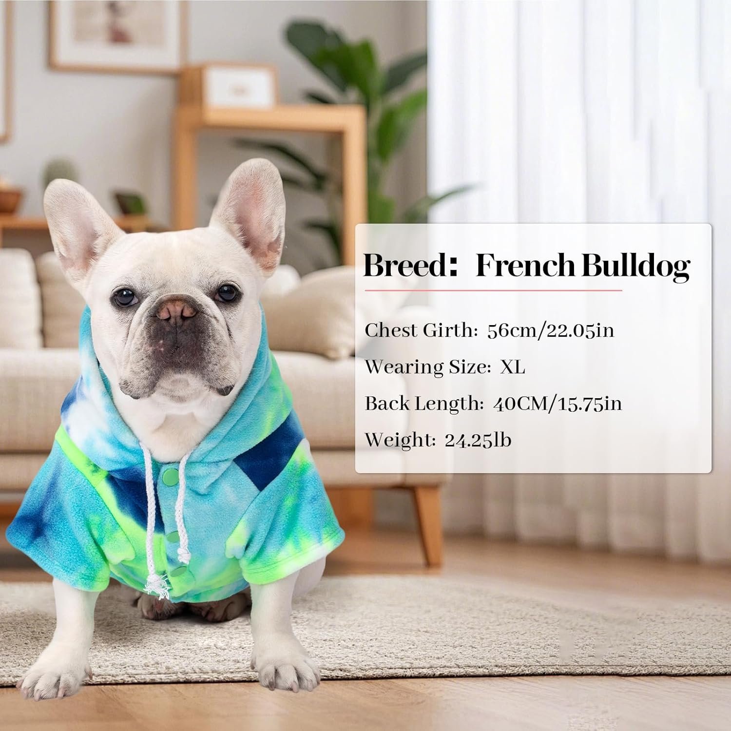 Dog Hoodie Tie Dye Dog Sweatshirt Chic Winter Clothes Ultra-Soft Warm Sweaters for Small Medium Dogs Fashion Pet Clothes for Dogs (Blue/Yellow/Green, M (Back: 12.99",Chest: 17.71", Neck: 14.96")) - Image 4