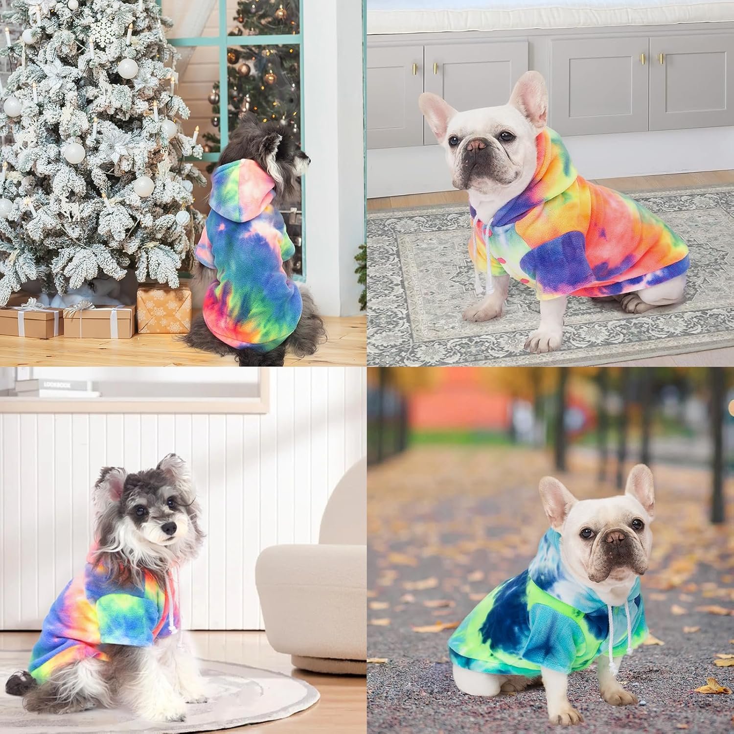 Dog Hoodie Tie Dye Dog Sweatshirt Chic Winter Clothes Ultra-Soft Warm Sweaters for Small Medium Dogs Fashion Pet Clothes for Dogs (Blue/Yellow/Green, M (Back: 12.99",Chest: 17.71", Neck: 14.96")) - Image 5