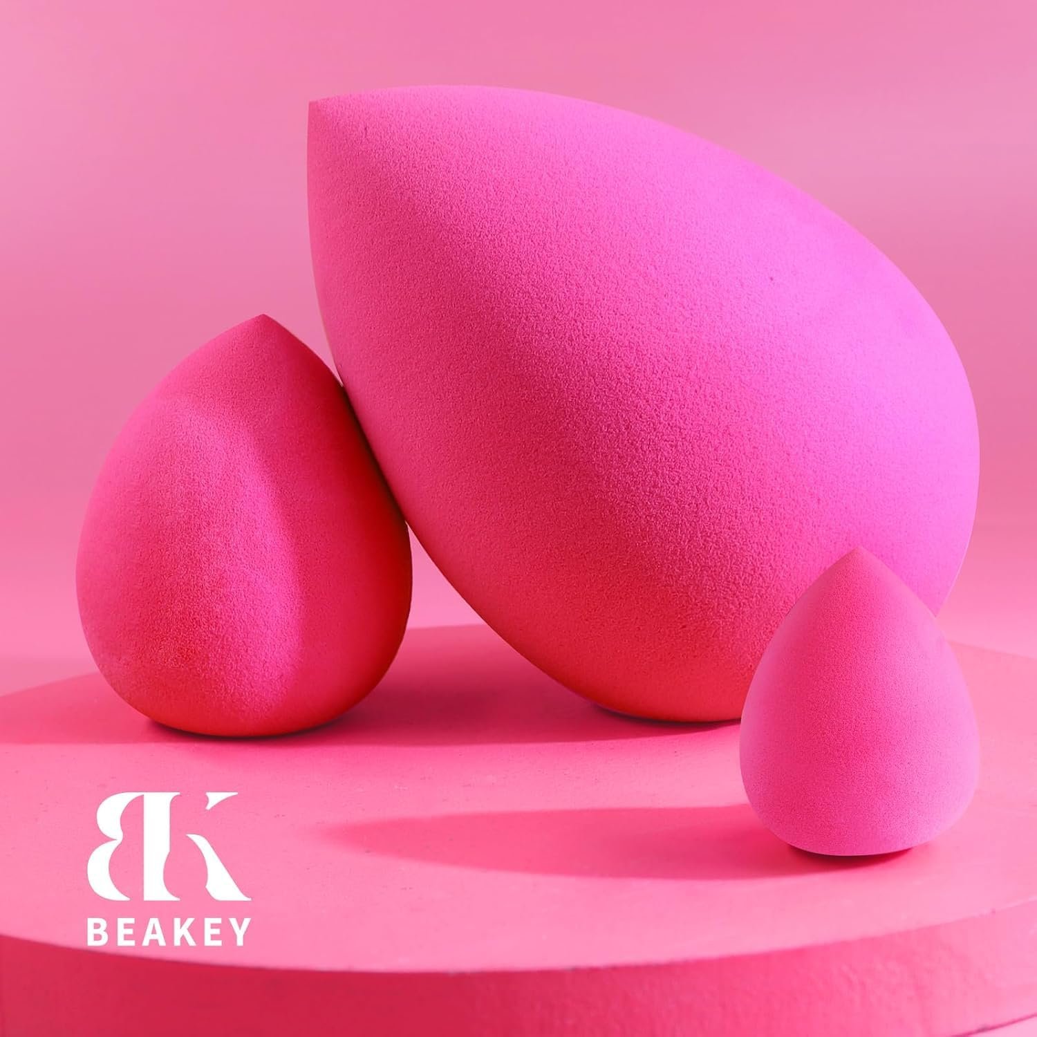 BEAKEY Trio Set Large, Mini and Standard Makeup Sponges with Soft and Bouncy Touch, Beauty Sponges Blender in Rose Pink for Powder, Cream and Liquid Blending - Image 3