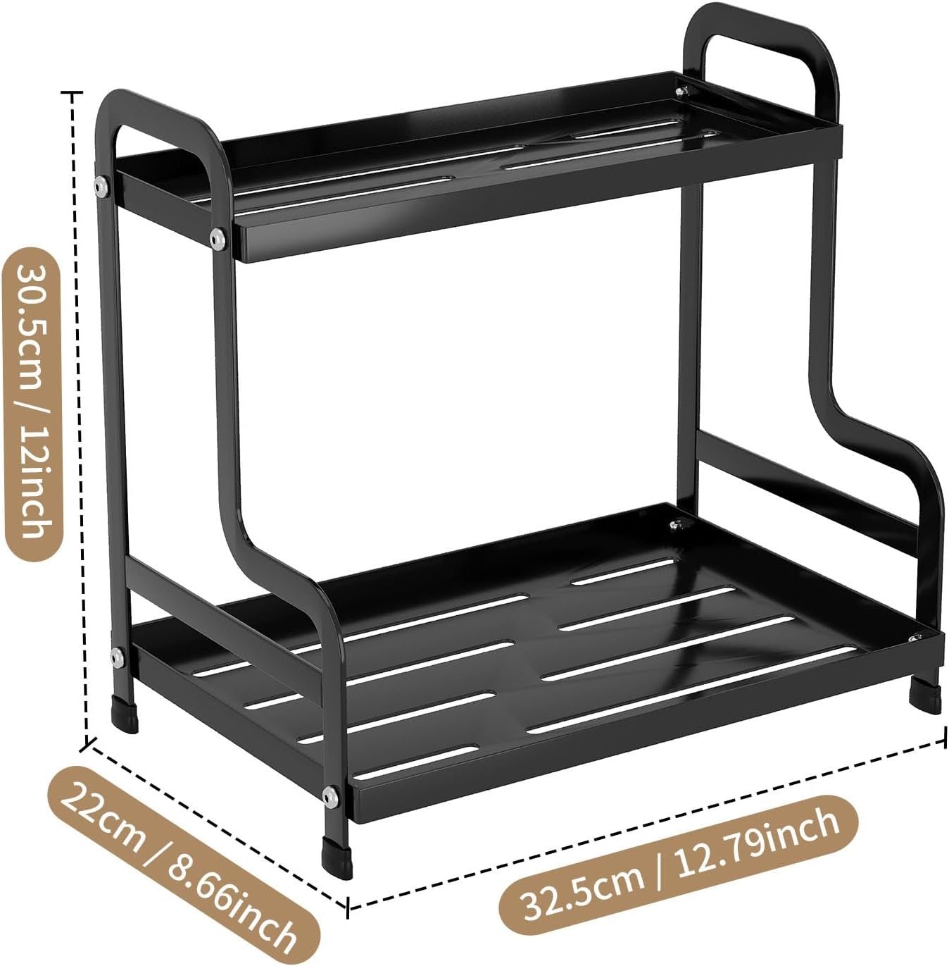 Bokelai 2 Tier Coffee Bar Organizer and Accessories Storage Countertop Shelf for Kitchen Coffee Station Organizer Mug Holder Coffee Condiment Storage Rack Black - Image 4